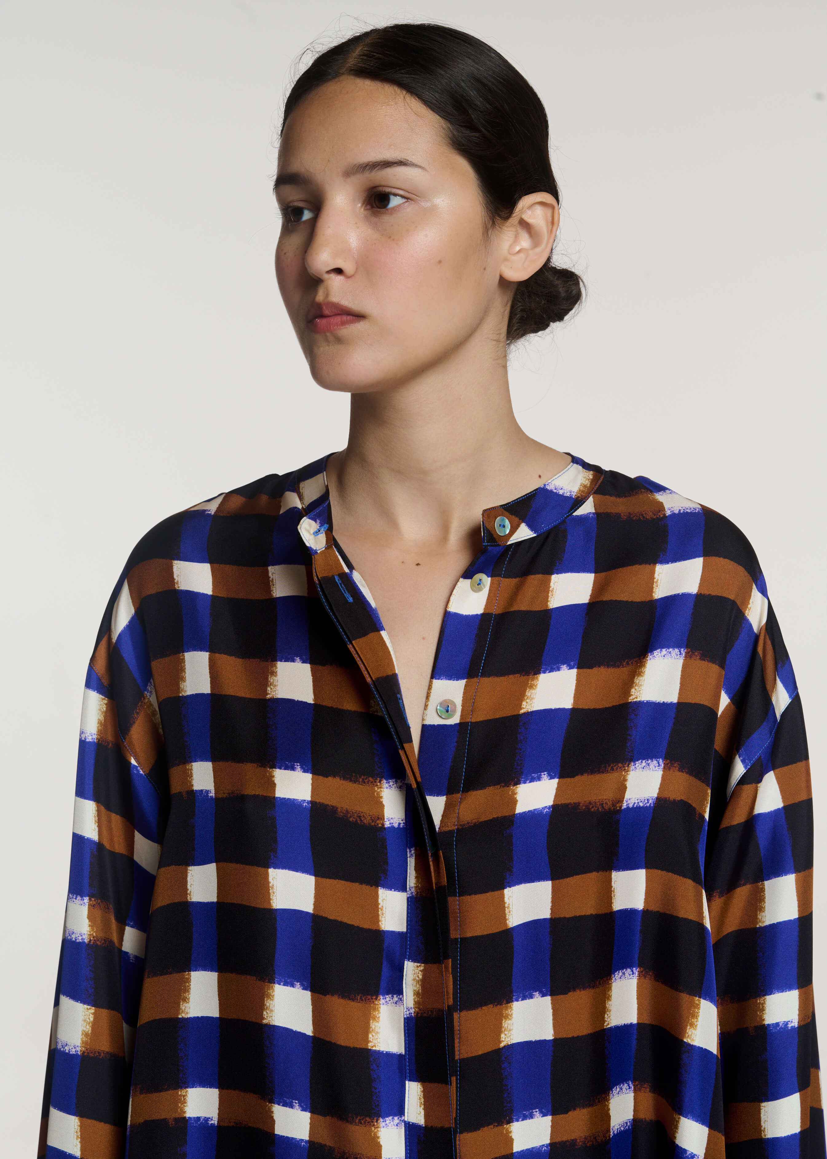 Ferrara Shirt Painted Check Bronze Silk Twill