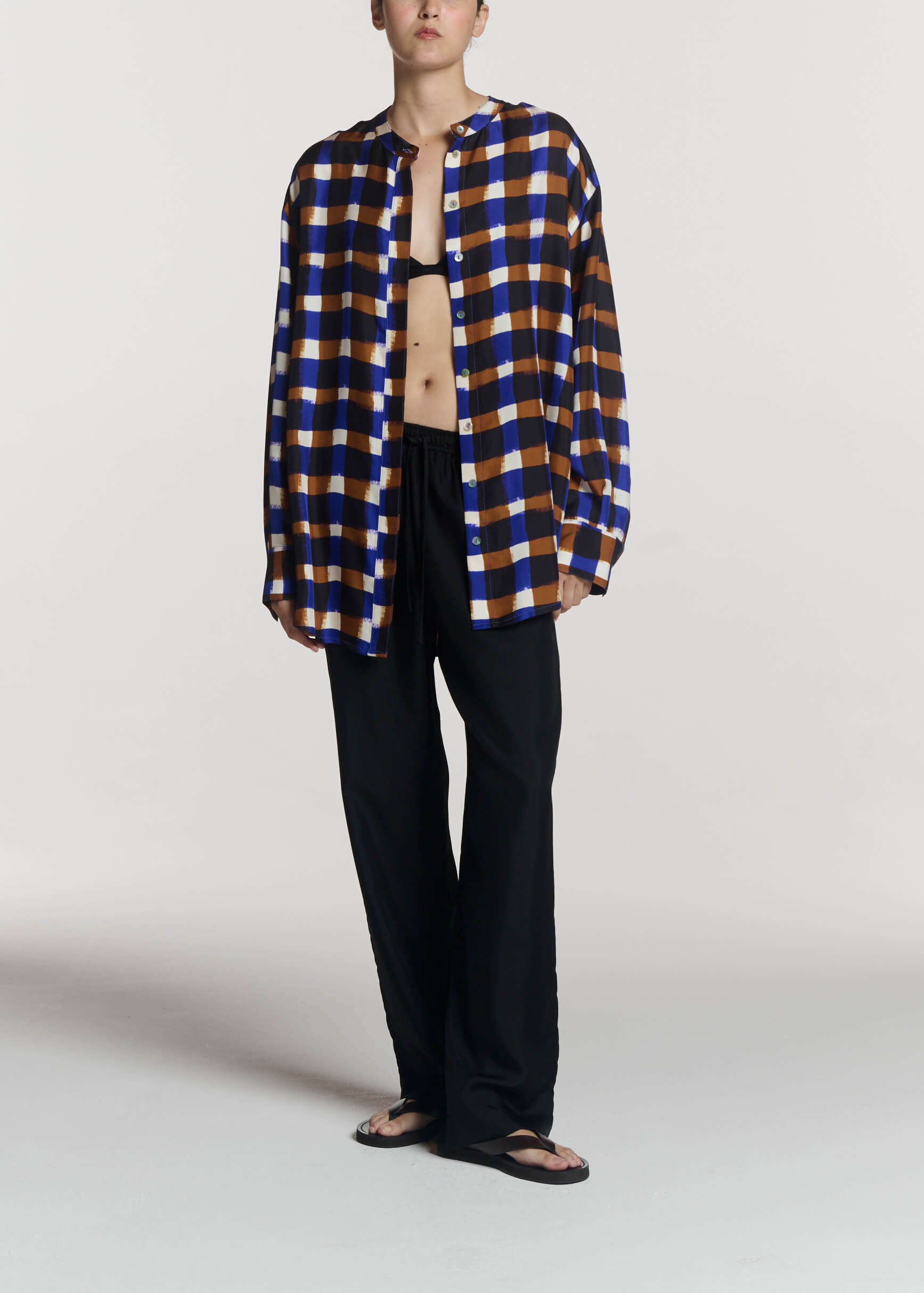 Ferrara Shirt Painted Check Bronze Silk Twill