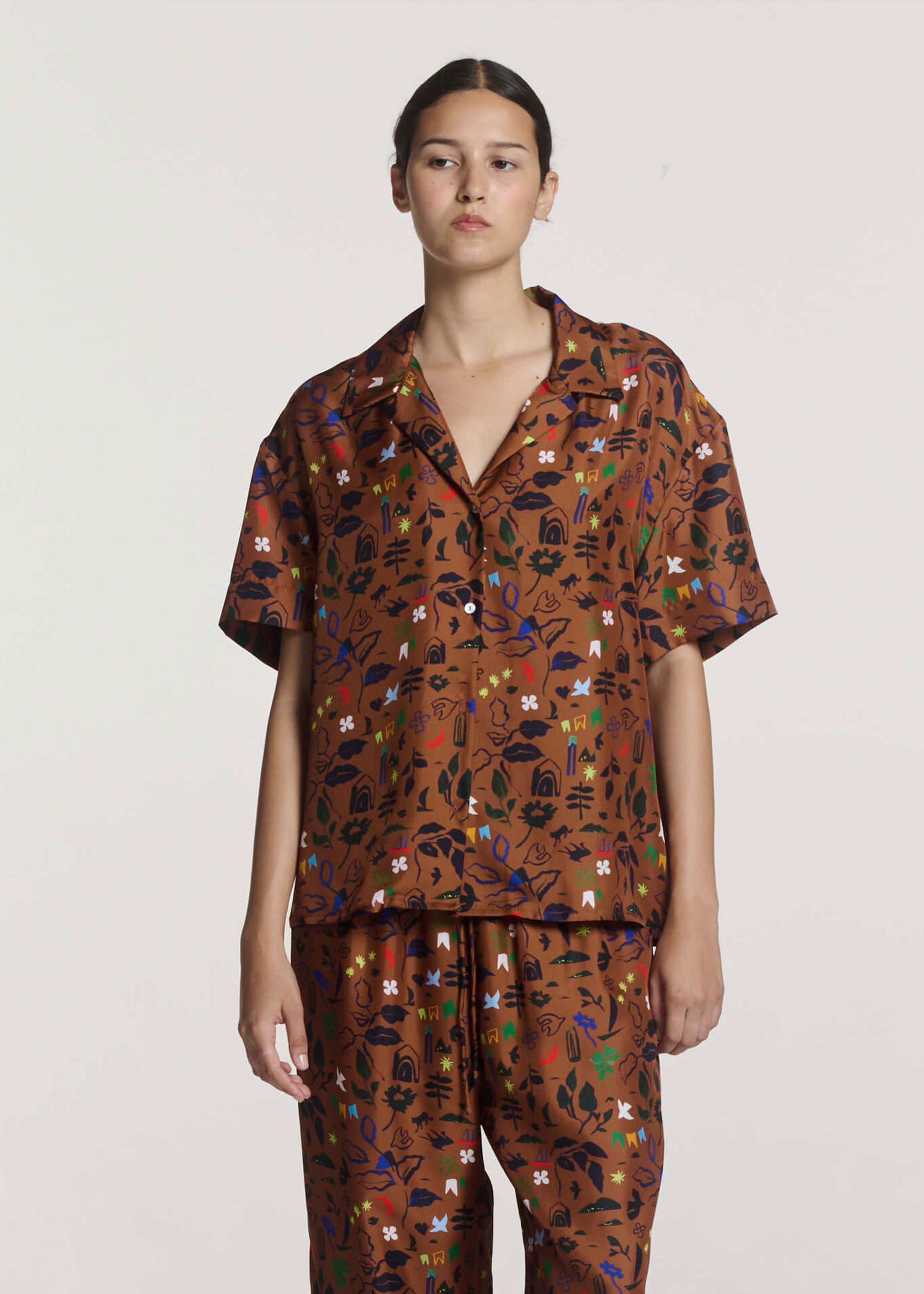 Prague Shirt Surreal Silhouette Bronze Silk Twill