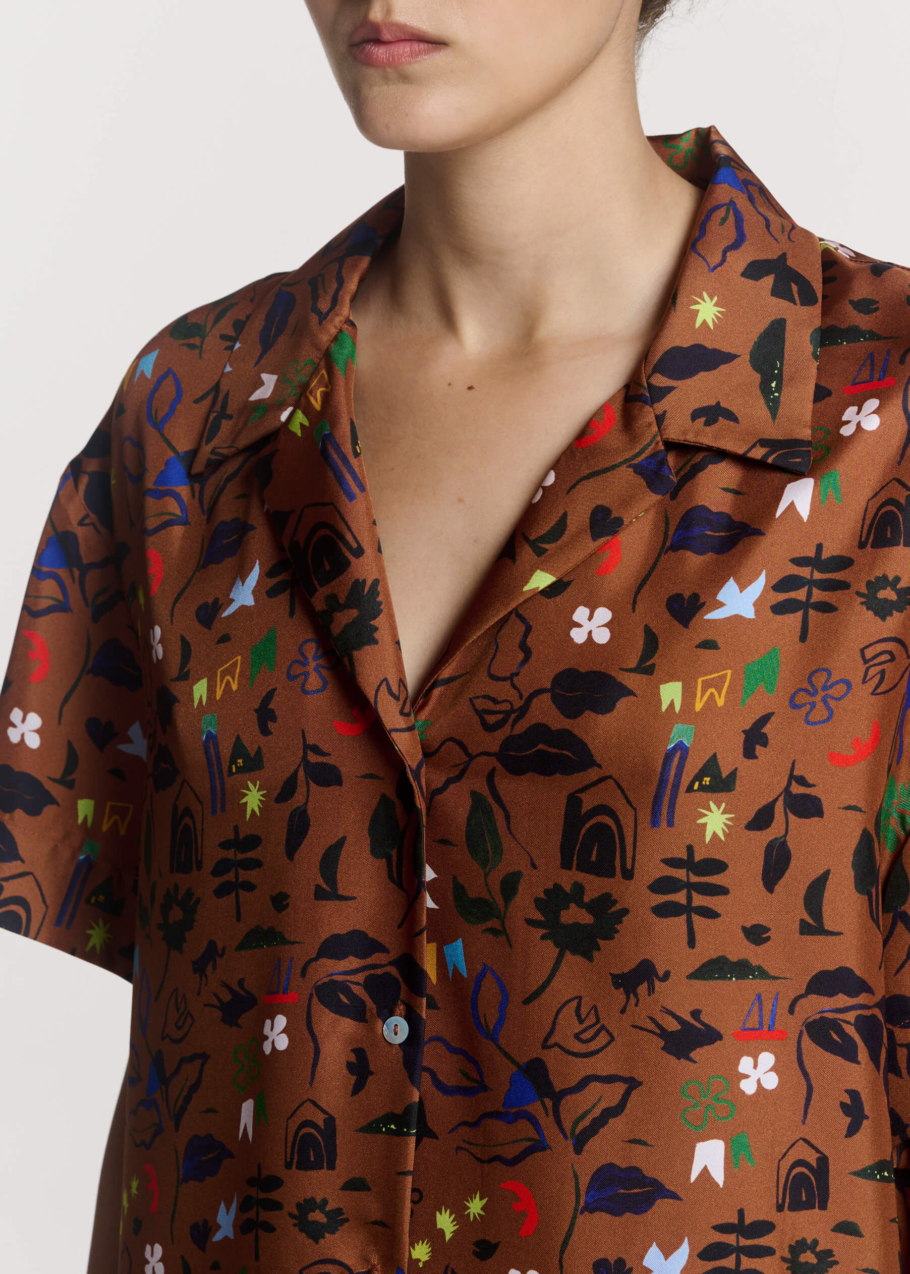 Prague Shirt Surreal Silhouette Bronze Silk Twill