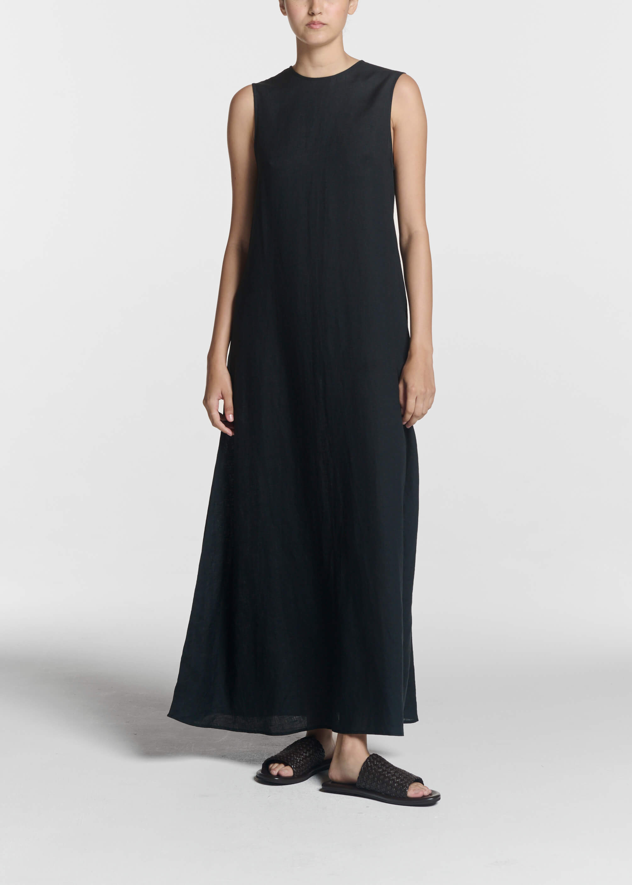 chinese dress ladies Malle Black Linen Dress