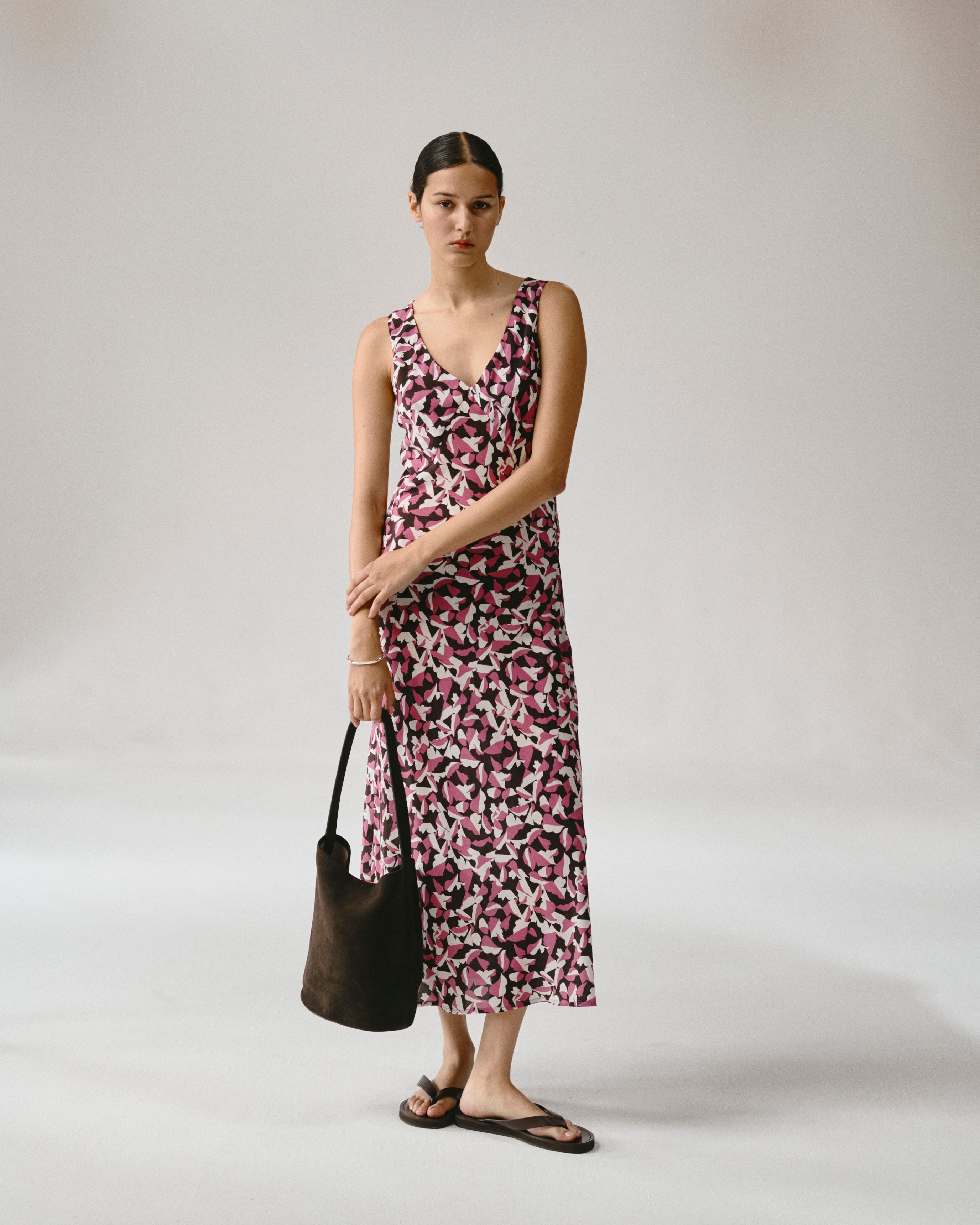 Provence Dress Botanical Rose Pink Silk Crepe