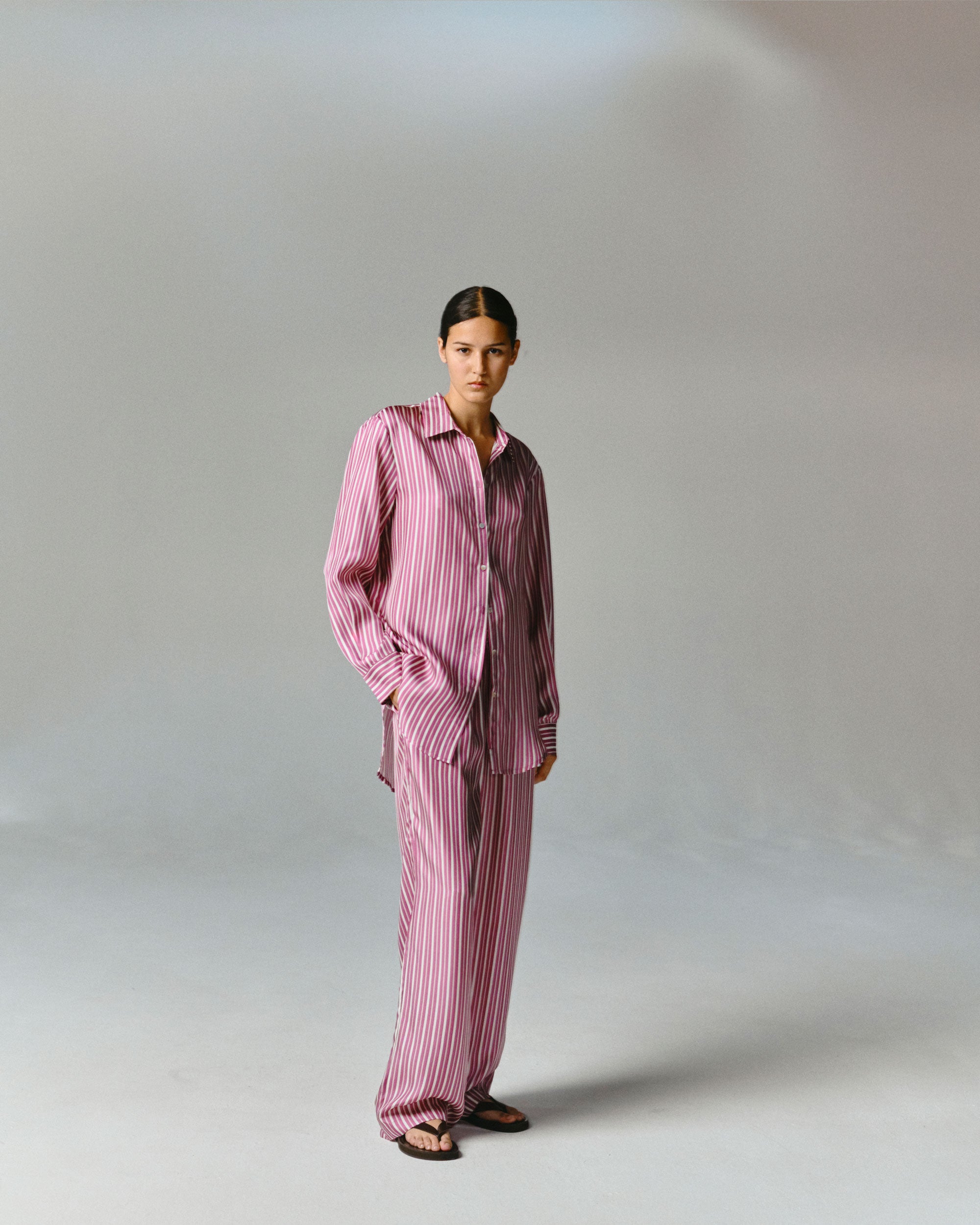 Aurelia Trouser Rose Pink Stripe Silk Twill