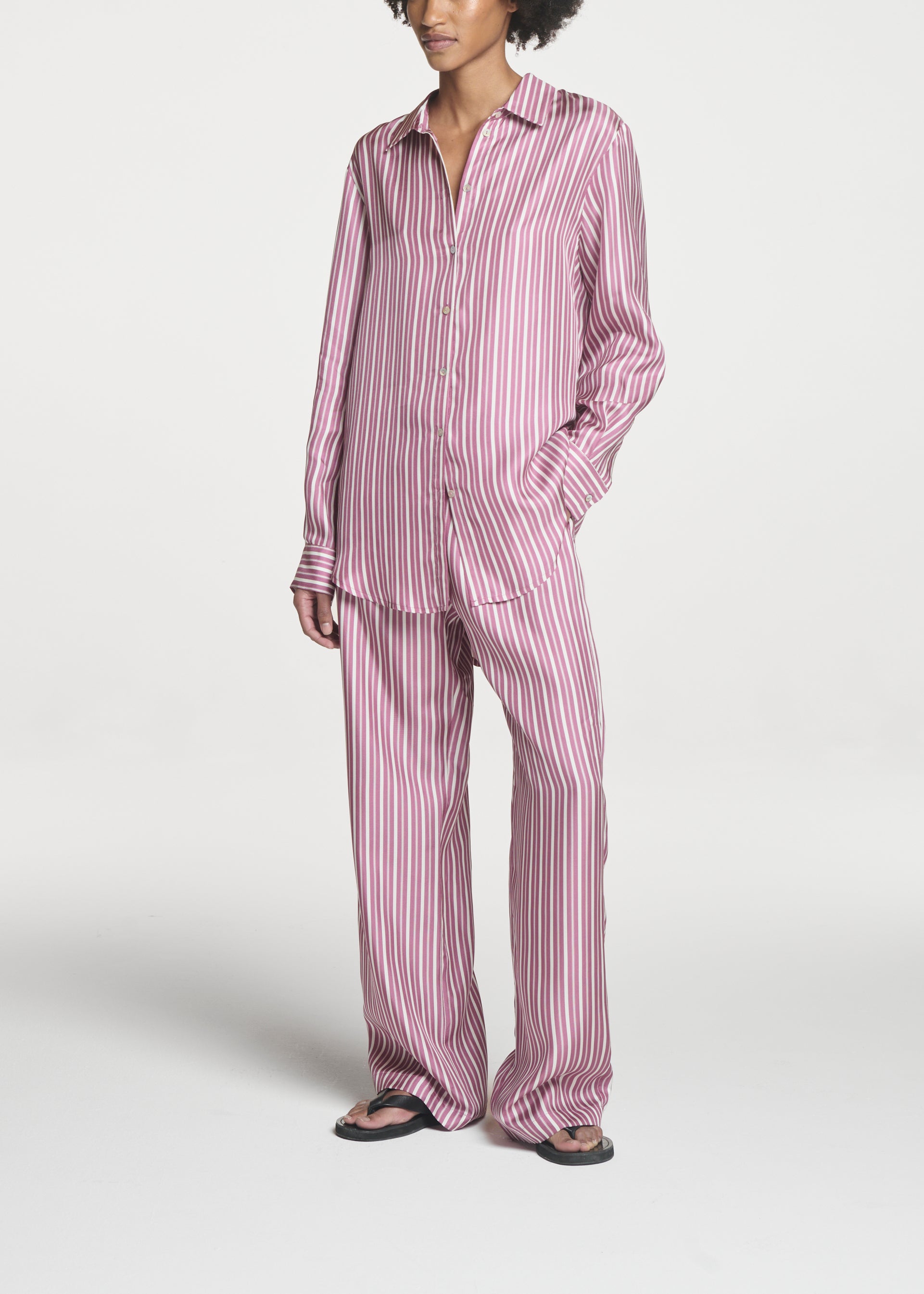 Aurelia Trouser Rose Pink Stripe Silk Twill