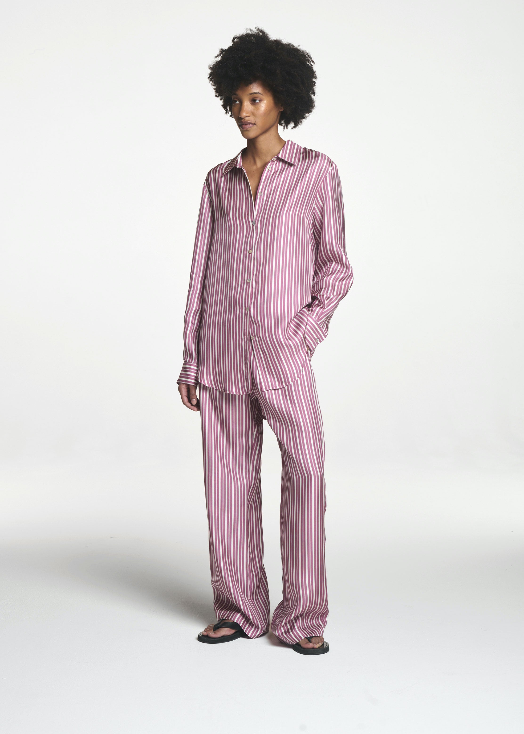 Aurelia Trouser Rose Pink Stripe Silk Twill