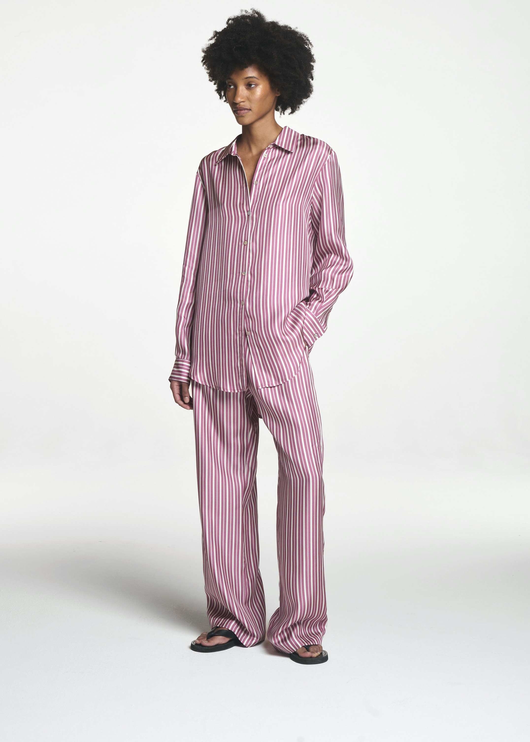Aurelia Trouser Rose Pink Stripe Silk Twill