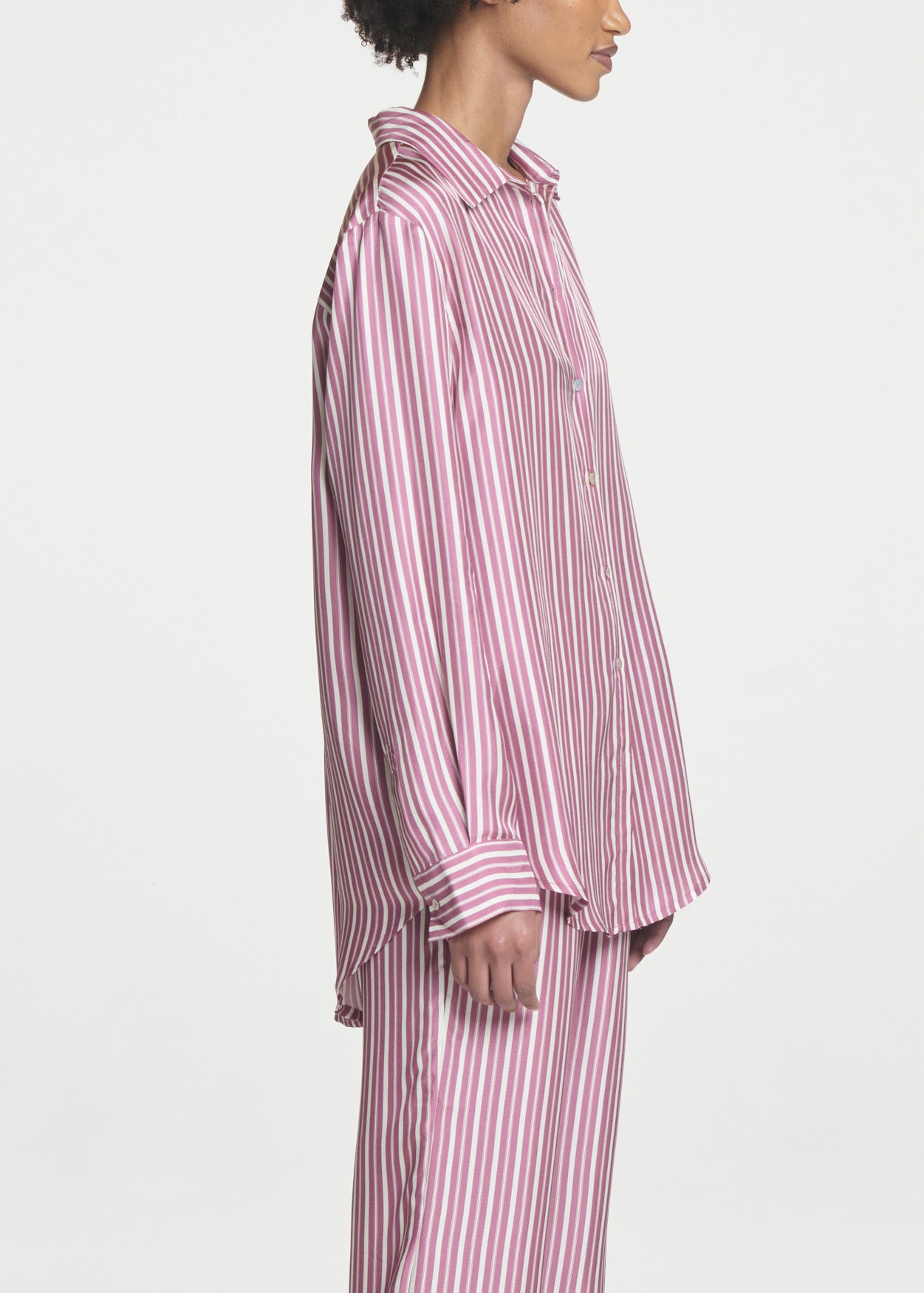 London Shirt Rose Pink Stripe Silk Twill