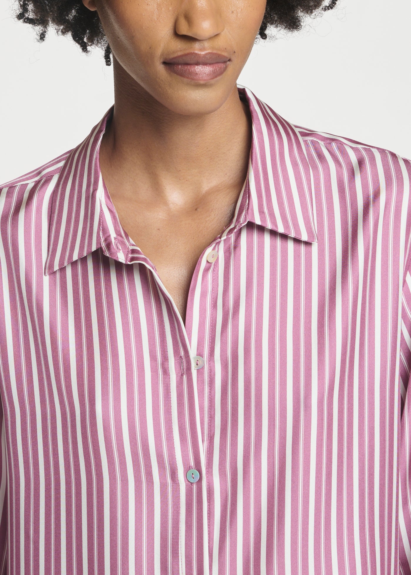 London Shirt Rose Pink Stripe Silk Twill
