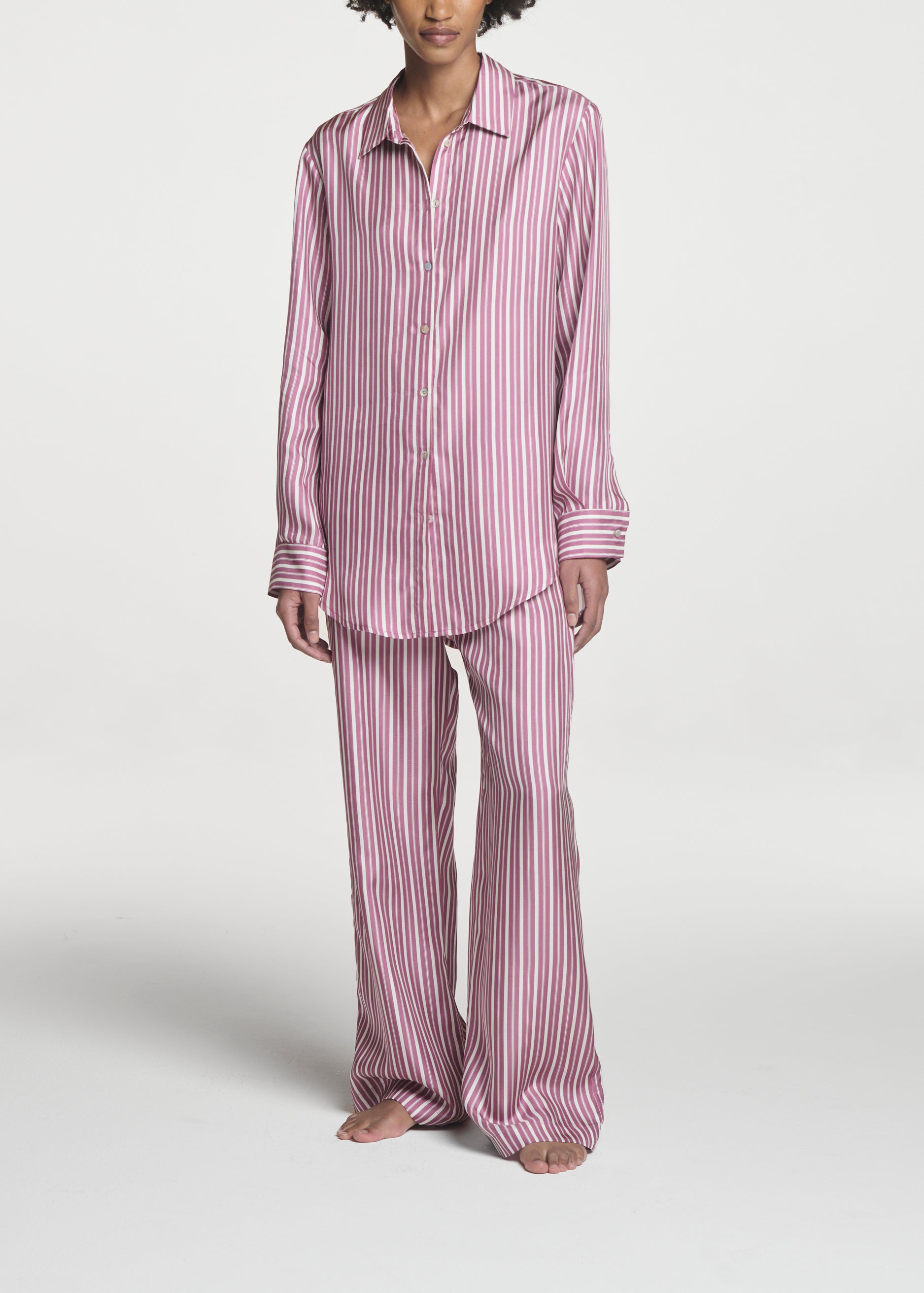 London Shirt Rose Pink Stripe Silk Twill