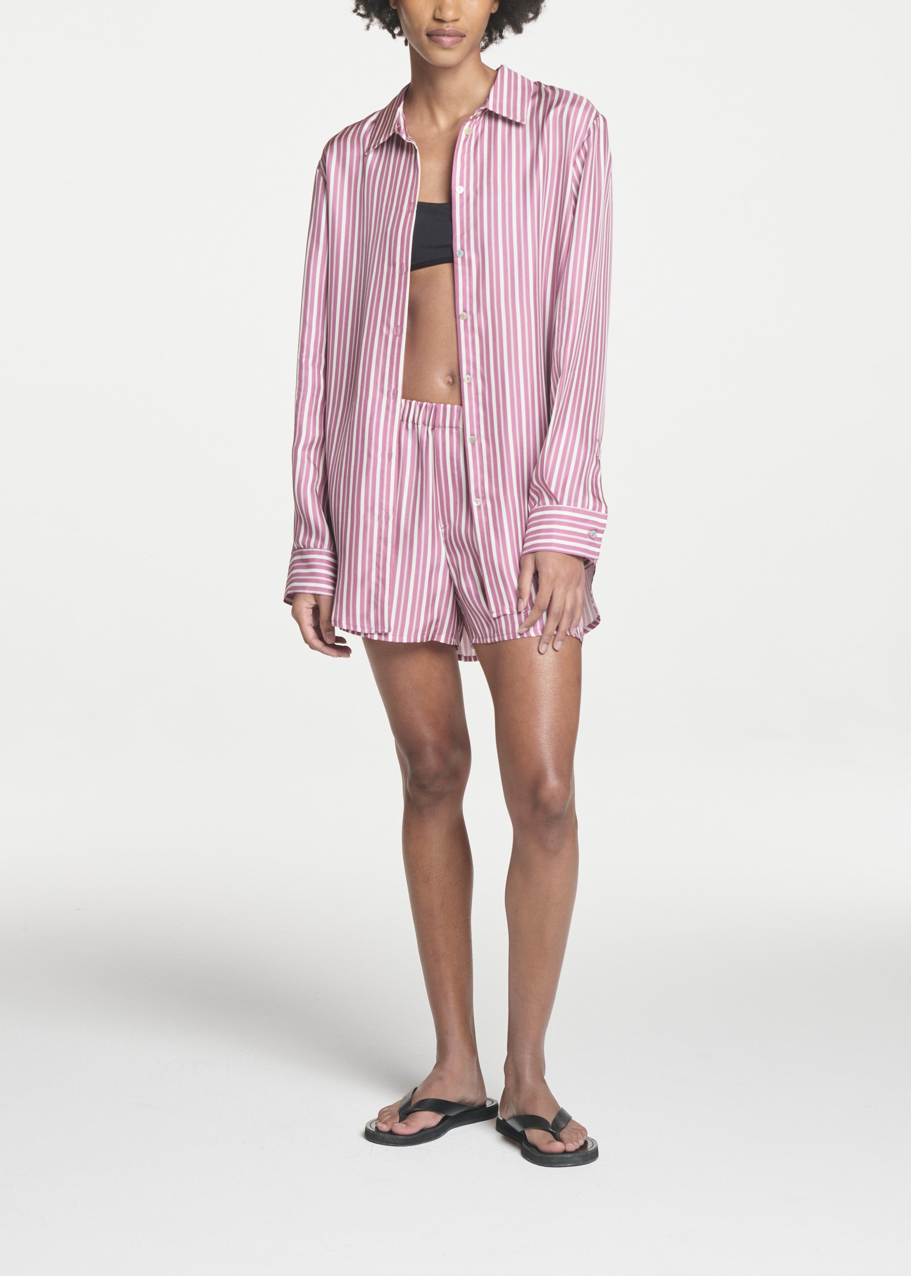 London Shirt Rose Pink Stripe Silk Twill