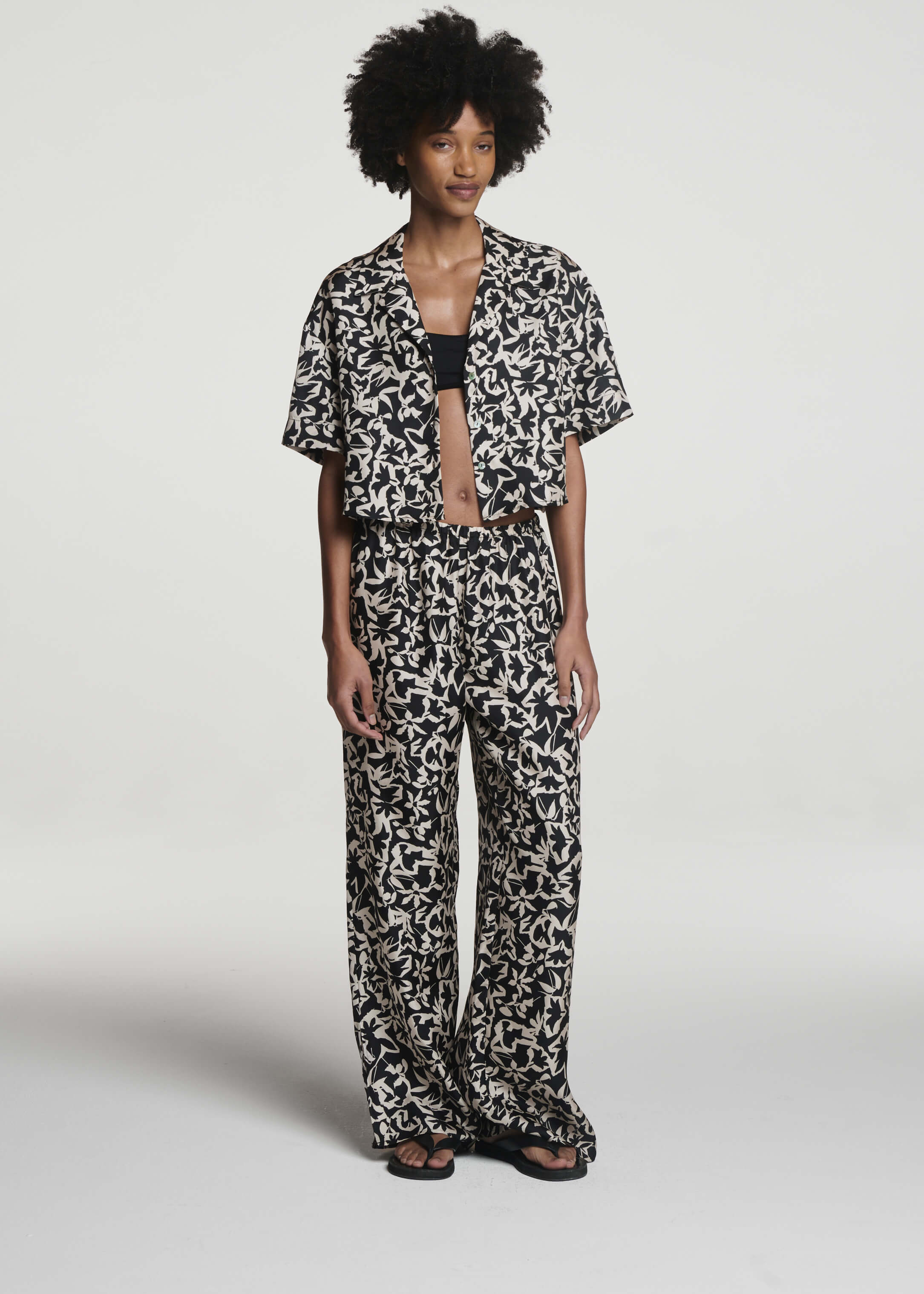 Loreto Trouser Abstract Garden Black Silk Twill