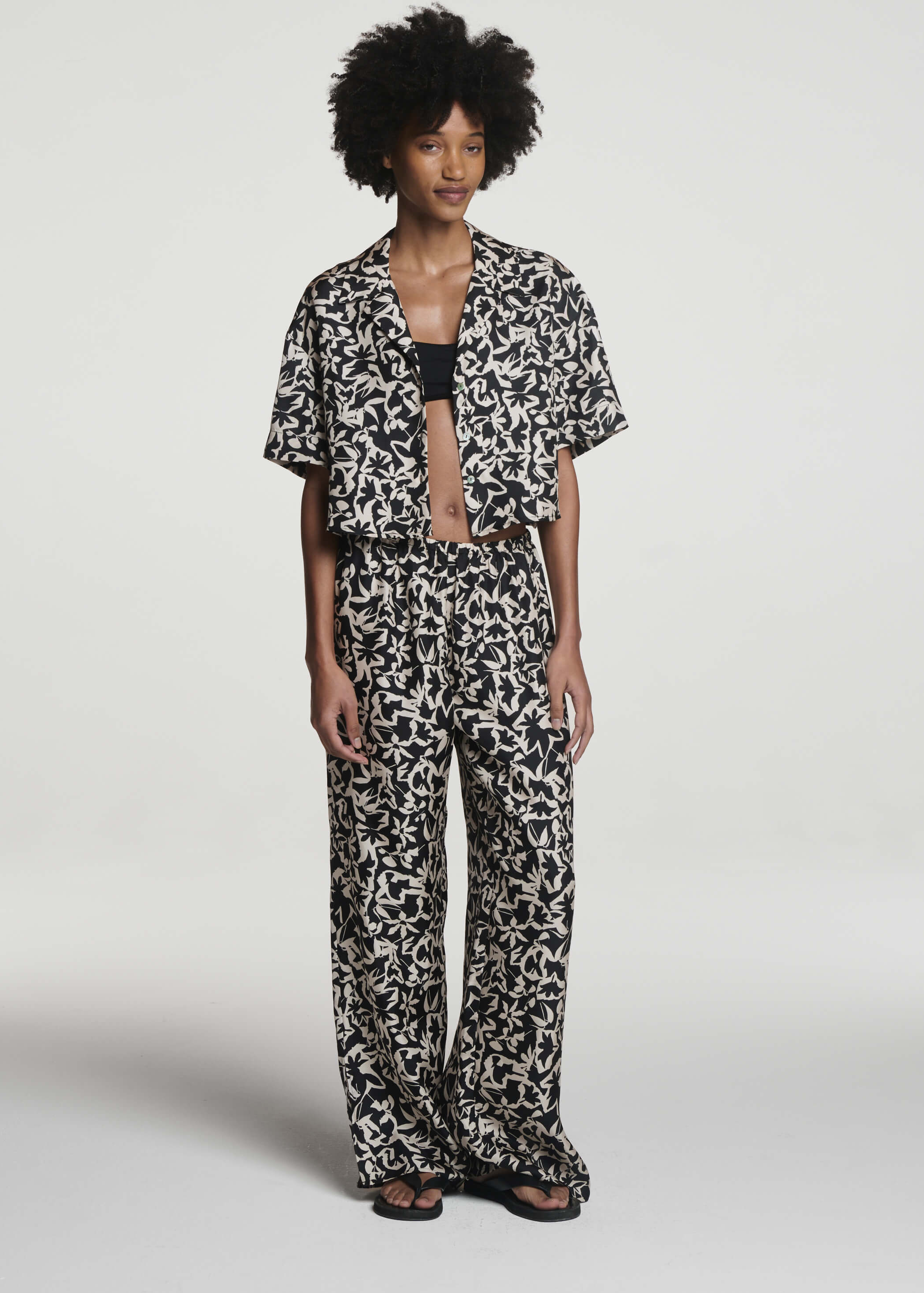 Loreto Trouser Abstract Garden Black Silk Twill