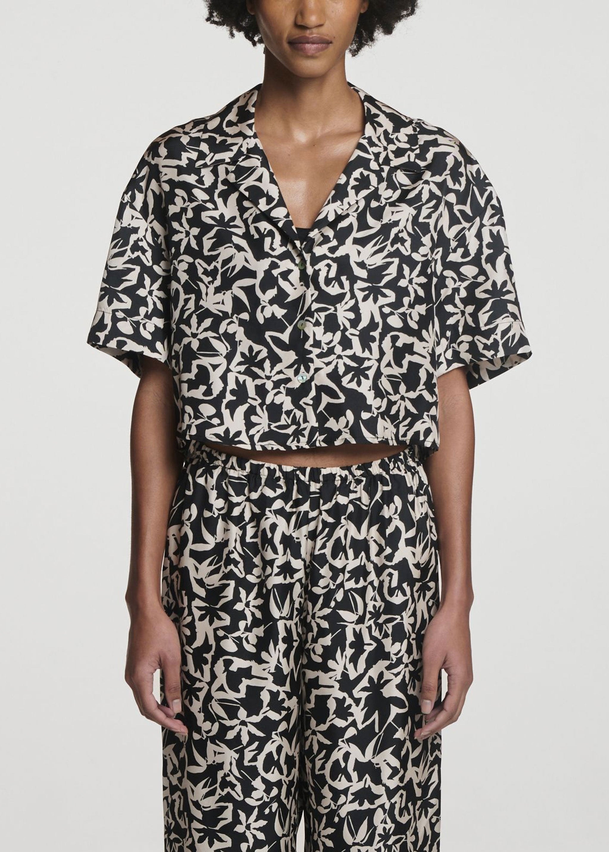 Lincoln Shirt Abstract Garden Black Silk Twill