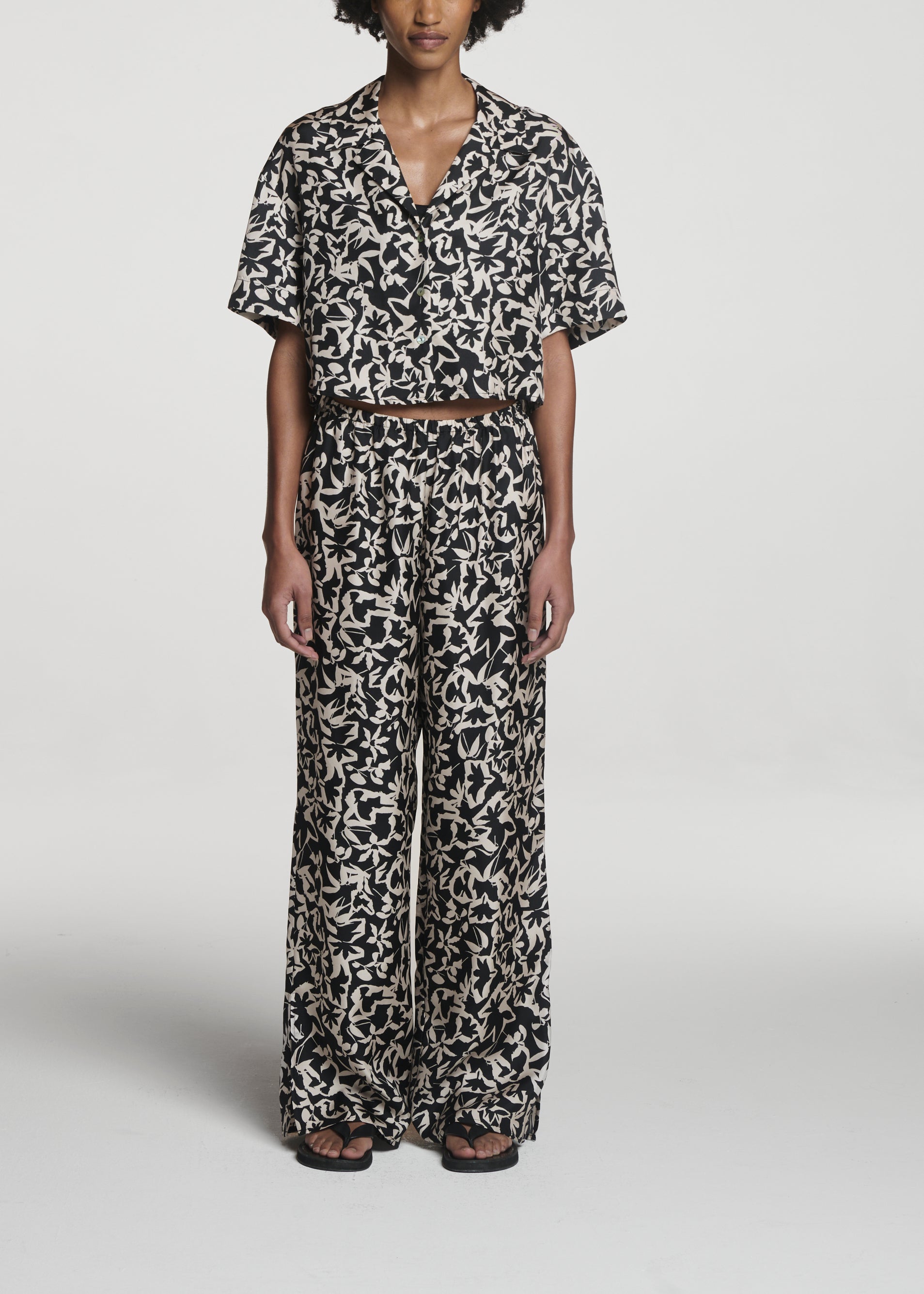 Lincoln Shirt Abstract Garden Black Silk Twill