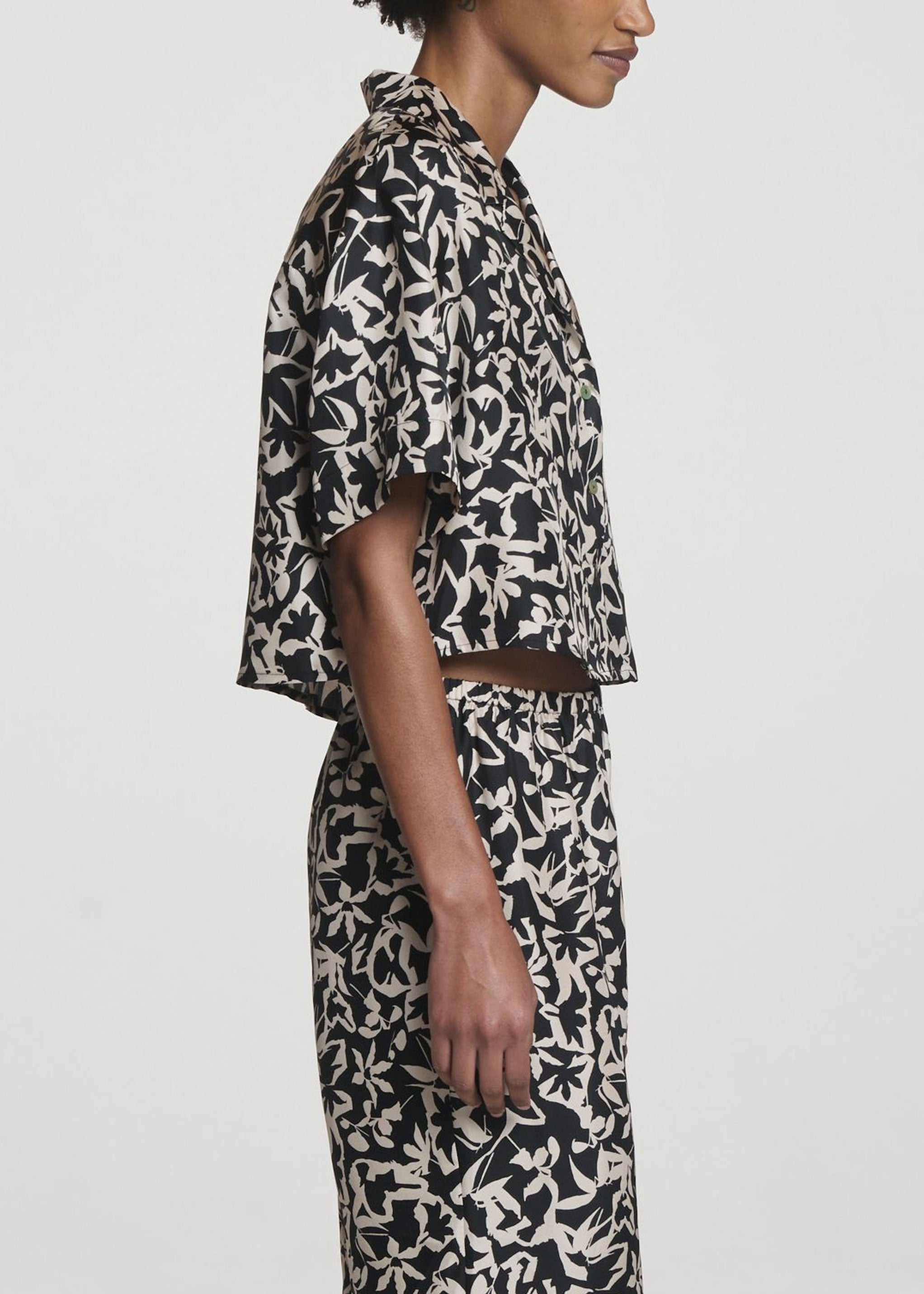 Lincoln Shirt Abstract Garden Black Silk Twill