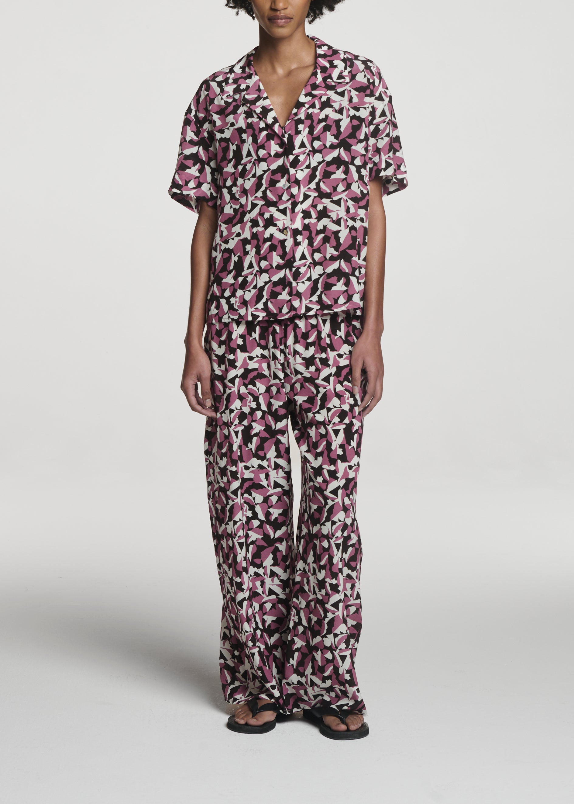 Prague Shirt Botanical Rose Pink Silk Crepe