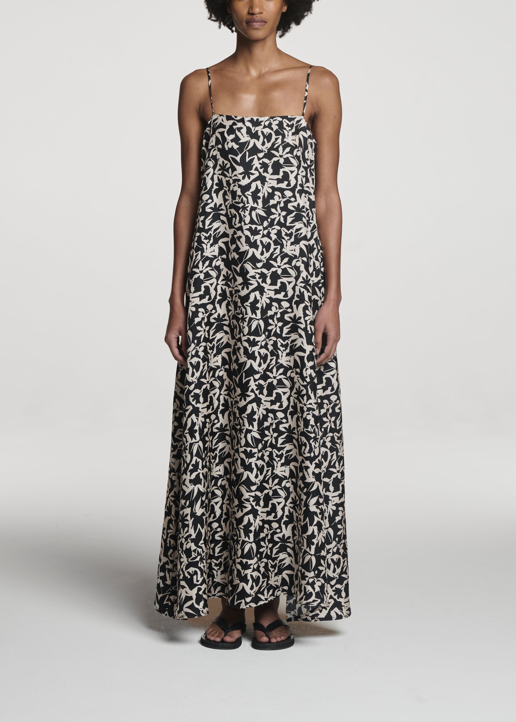 Melfi Dress Abstract Garden Black Silk Twill