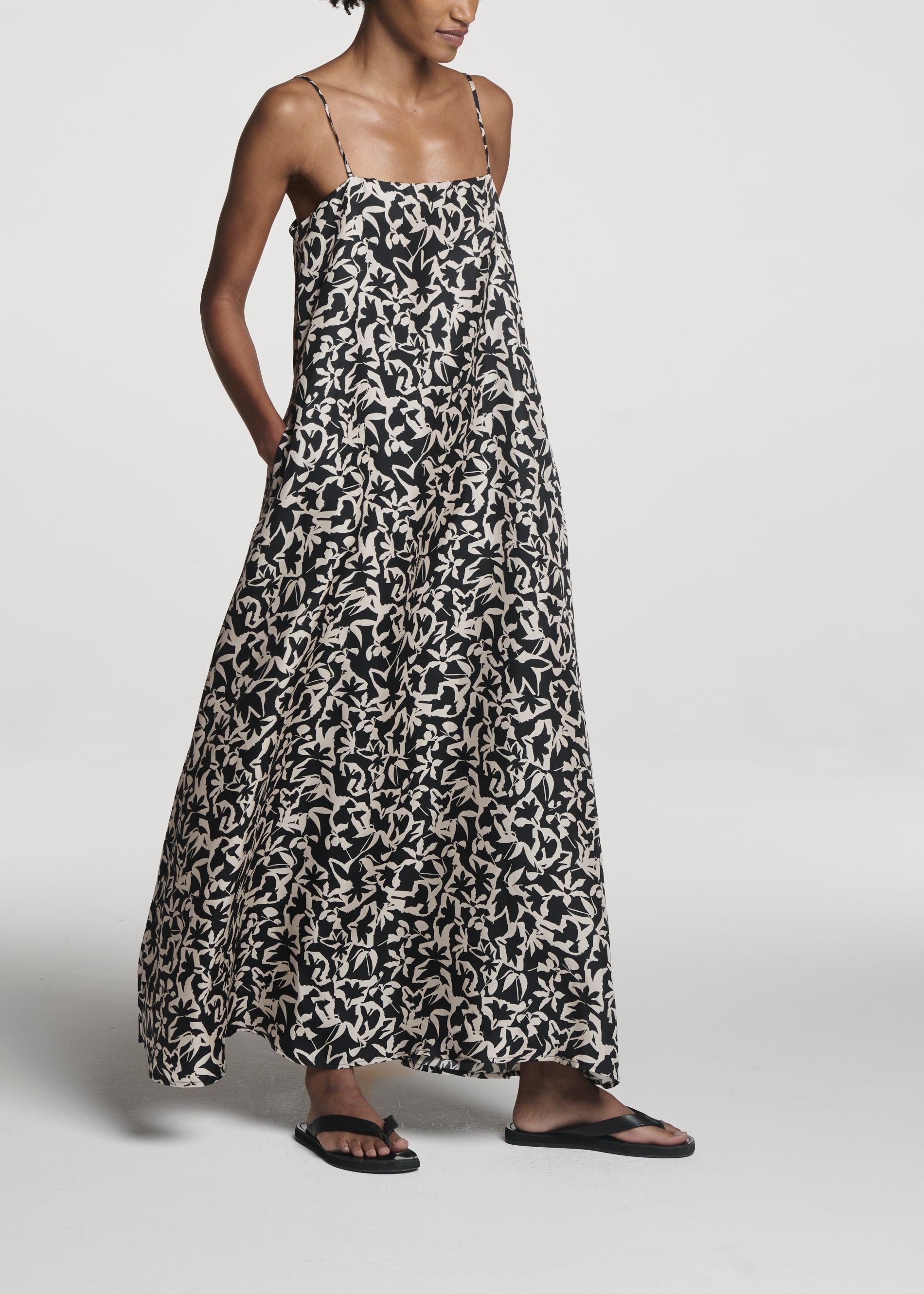 Melfi Dress Abstract Garden Black Silk Twill