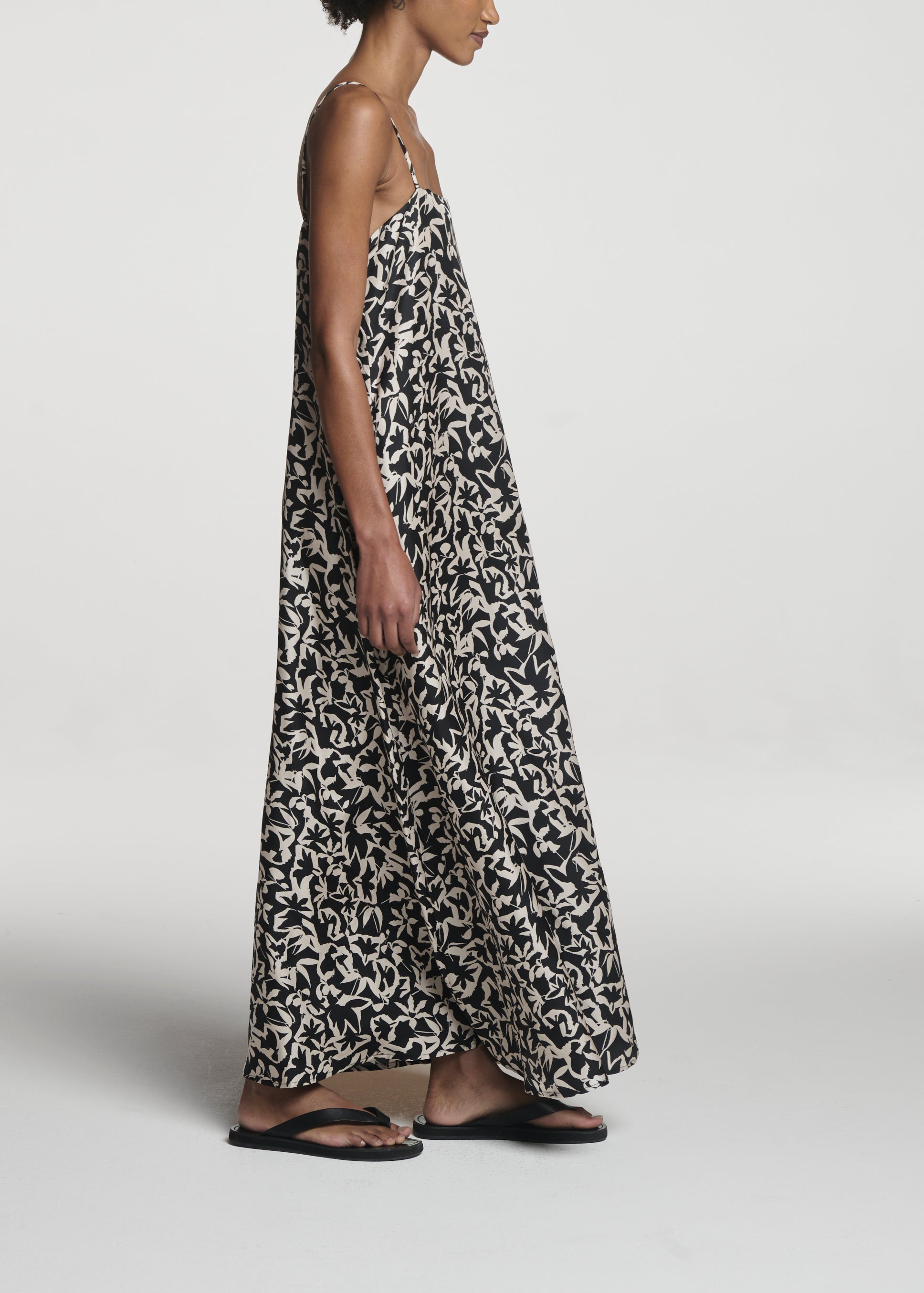 Melfi Dress Abstract Garden Black Silk Twill