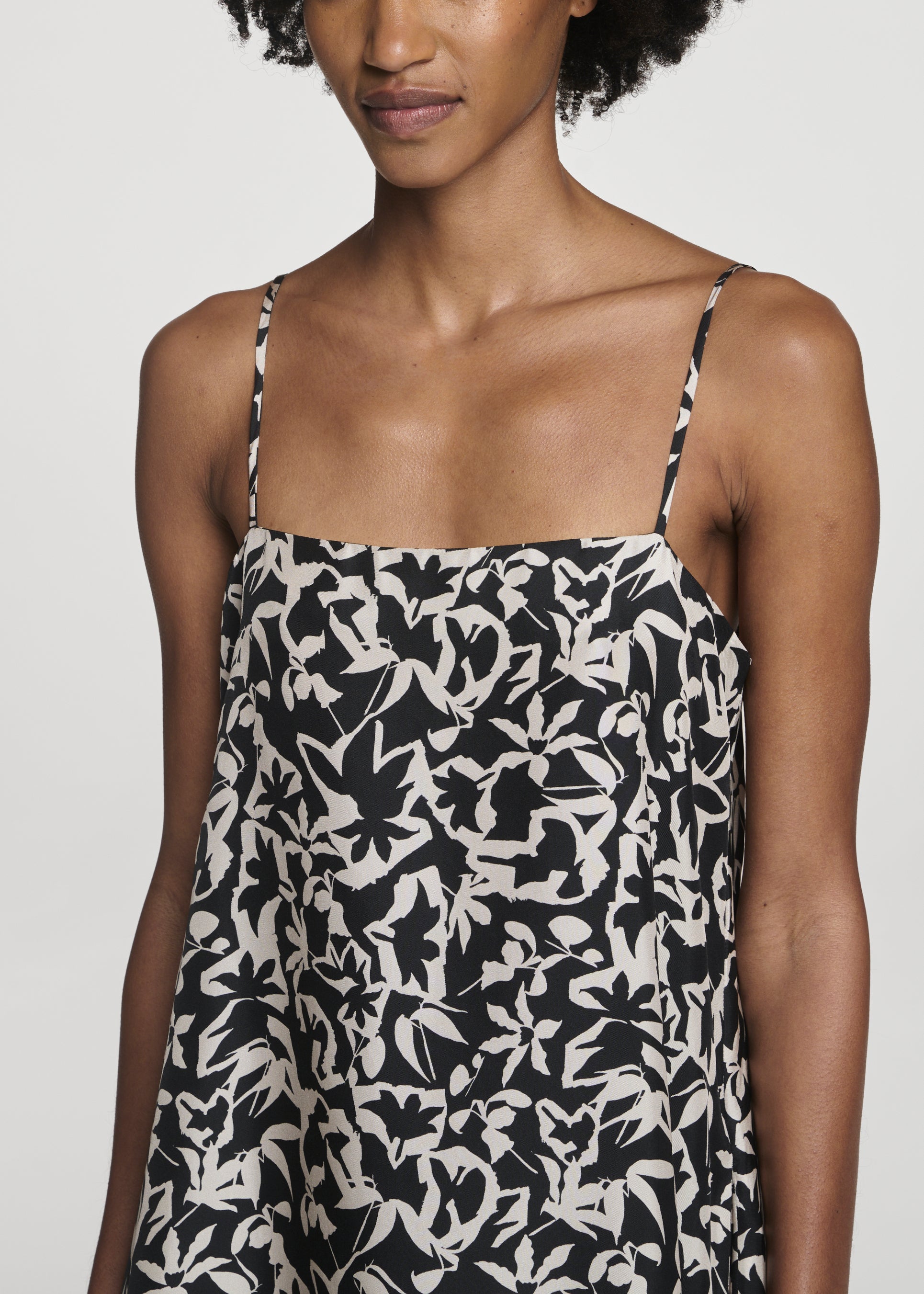 Melfi Dress Abstract Garden Black Silk Twill