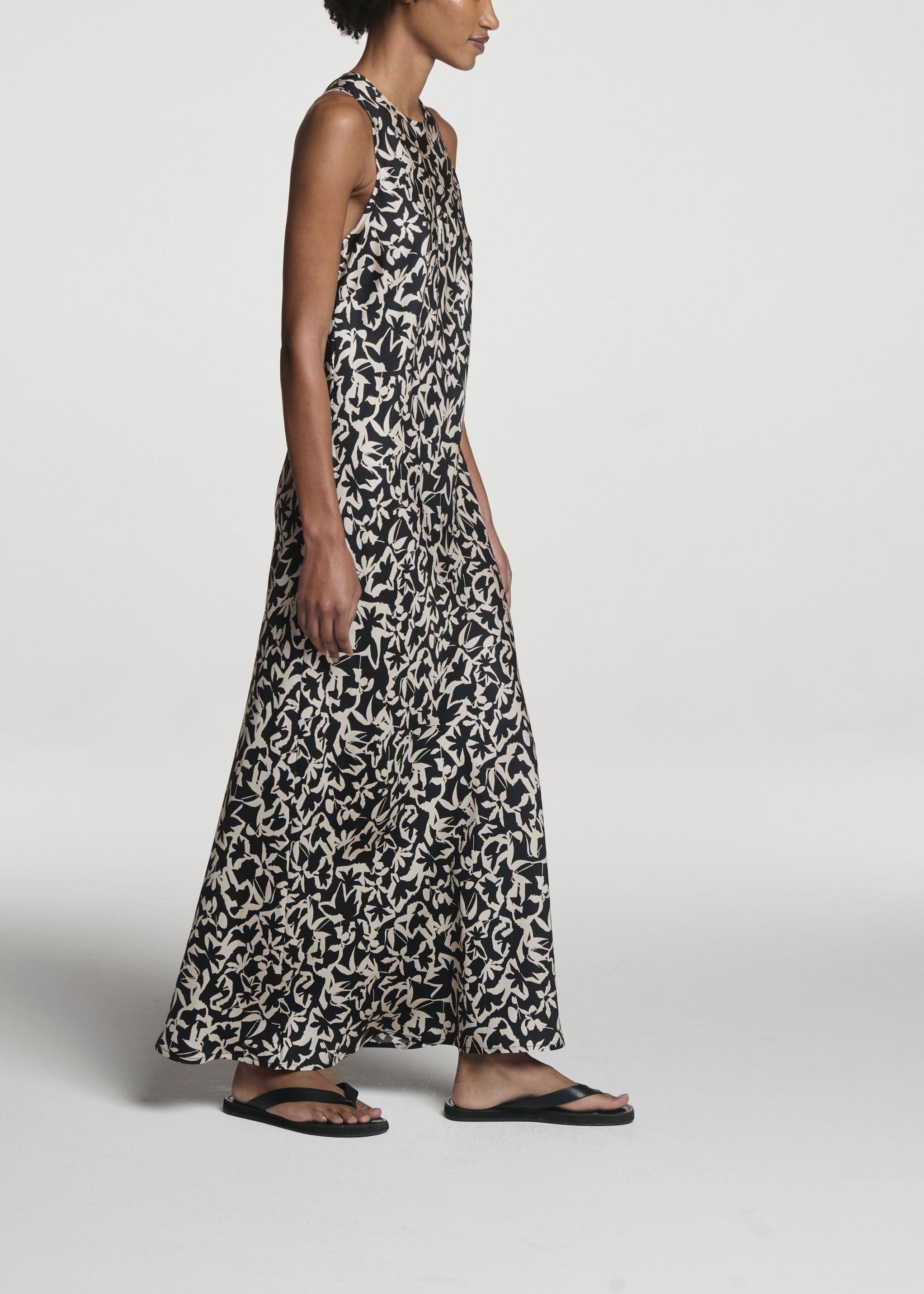 Valencia Dress Abstract Garden Black Silk Twill