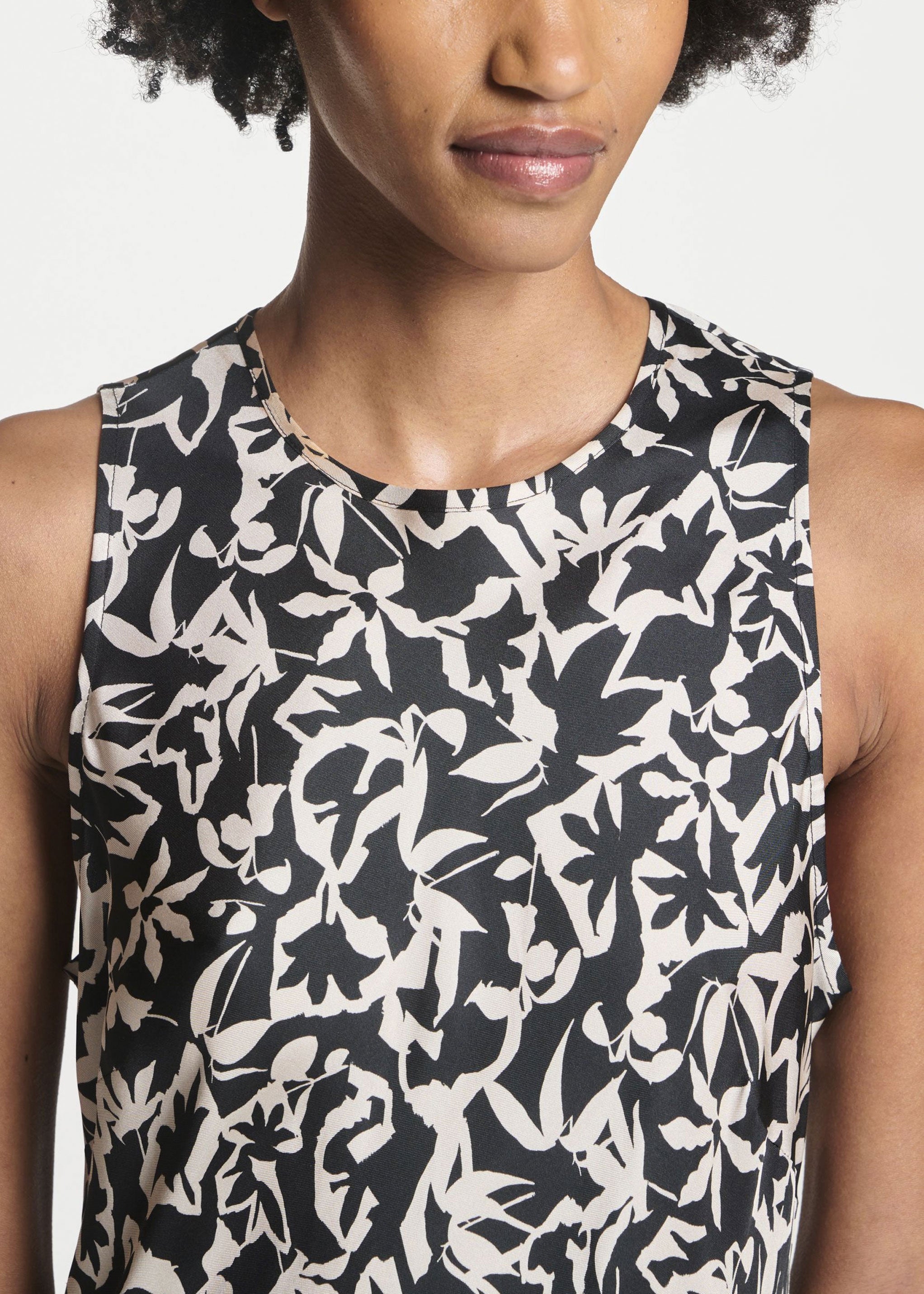 Valencia Dress Abstract Garden Black Silk Twill