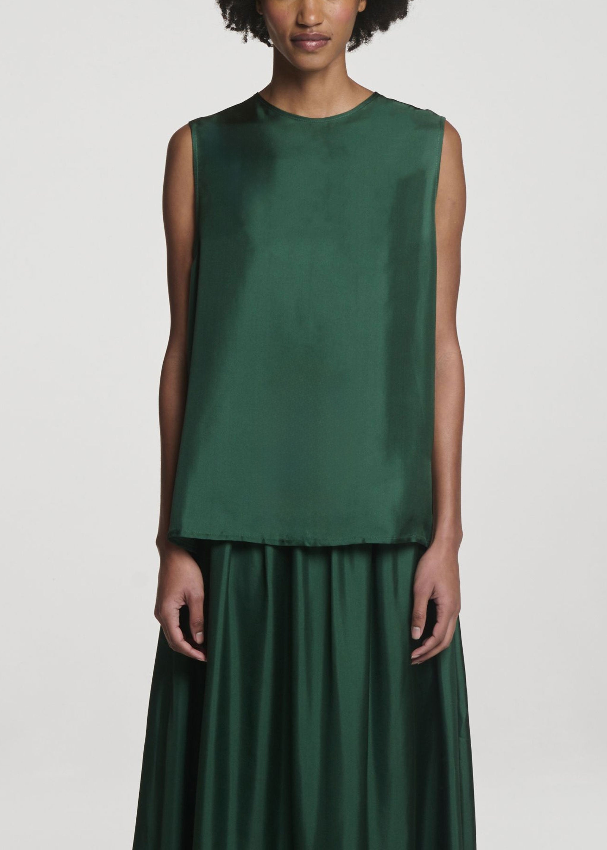 Trento Top Fern Green Silk Twill