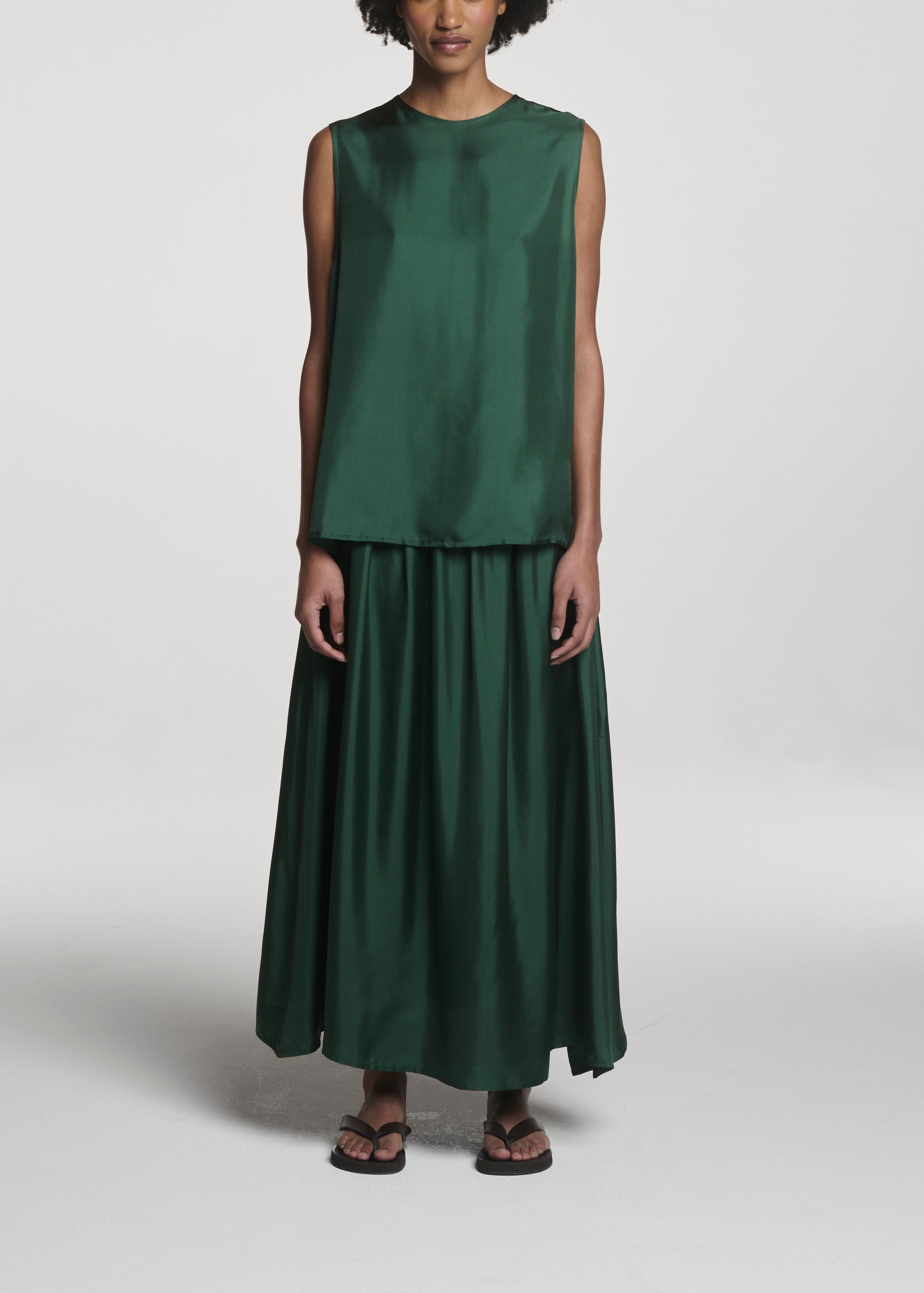 Trento Top Fern Green Silk Twill