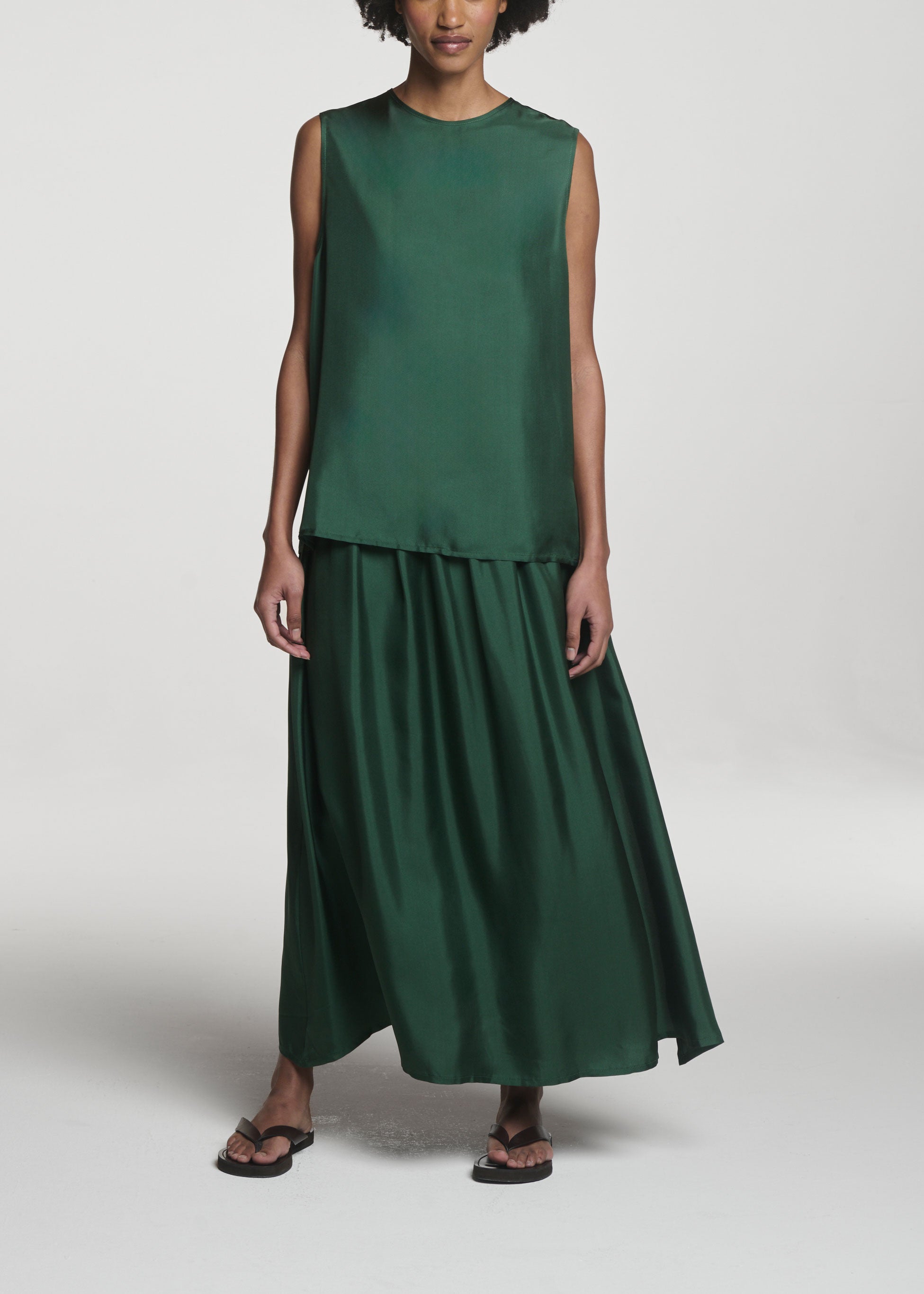 Roma Skirt Fern Green Silk Twill