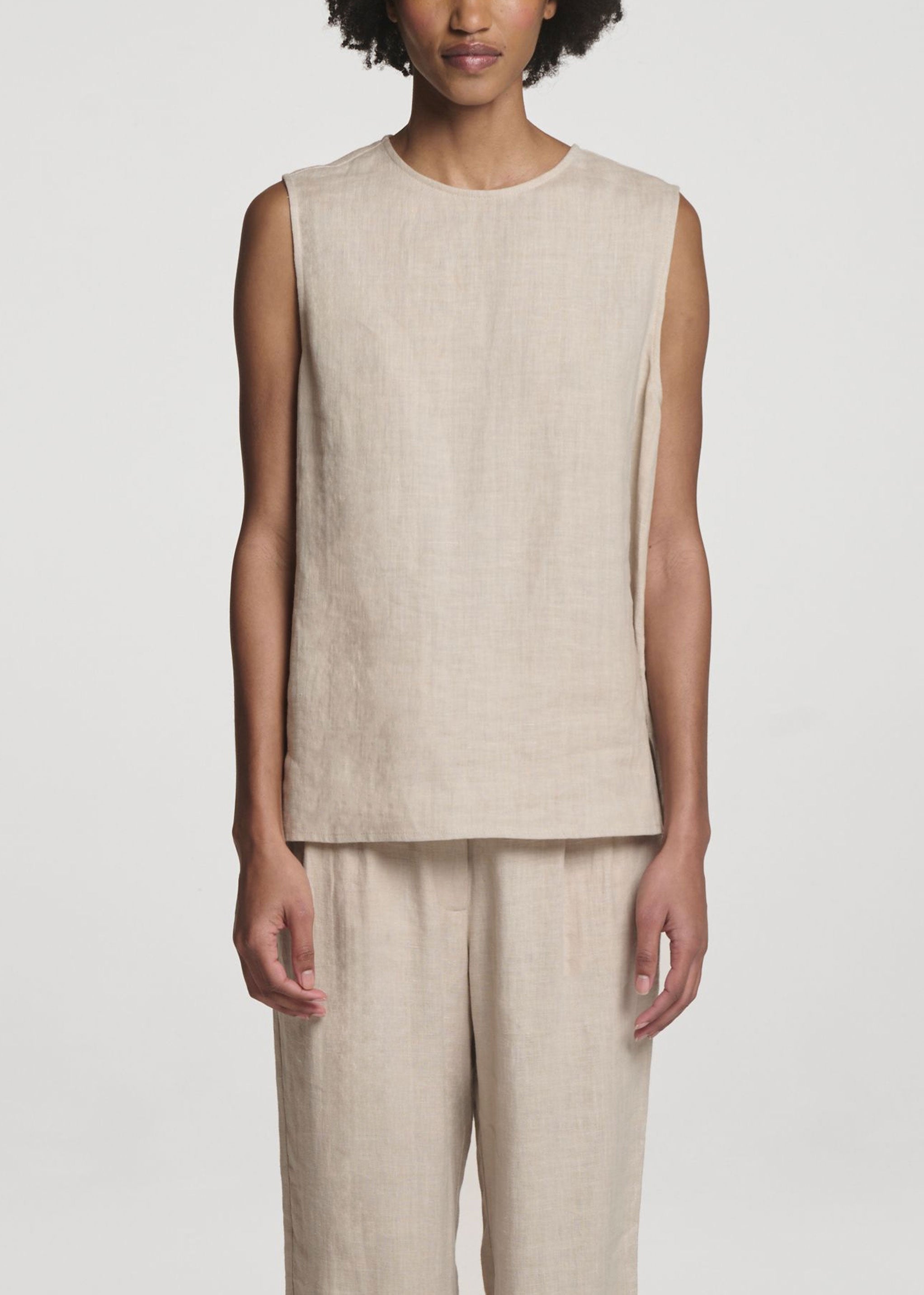 Trento Top Heathered Sand Linen