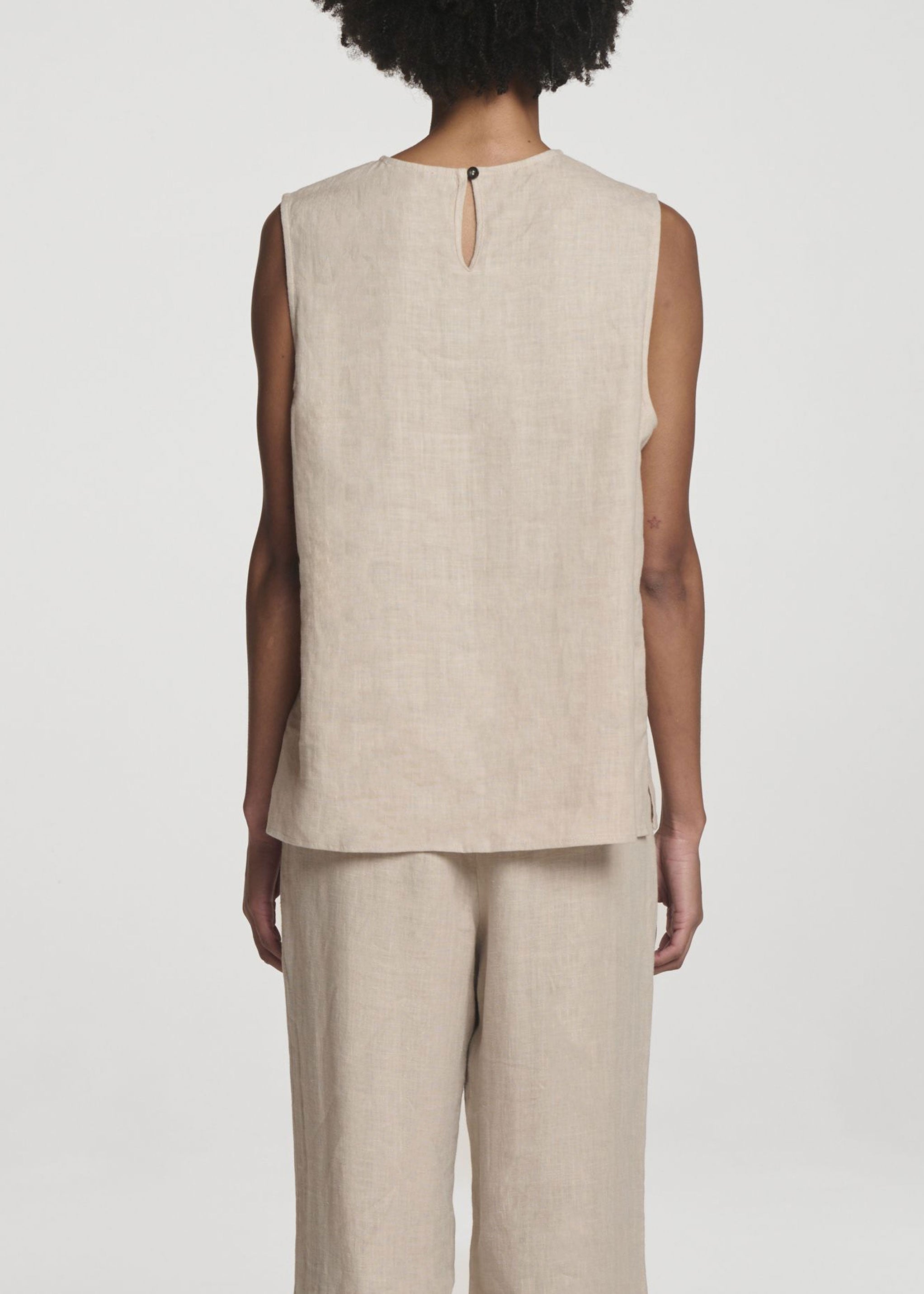 Trento Top Heathered Sand Linen