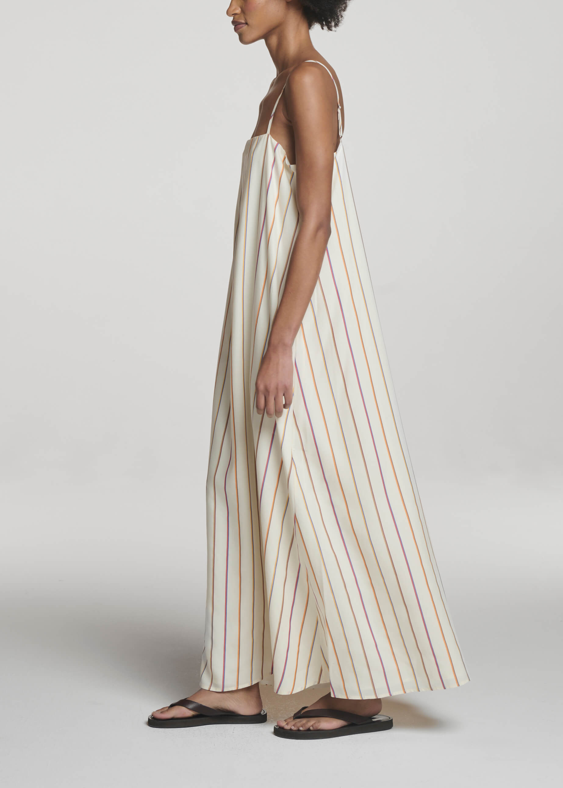 Melfi Dress Colour Stripe Ecru Tencel