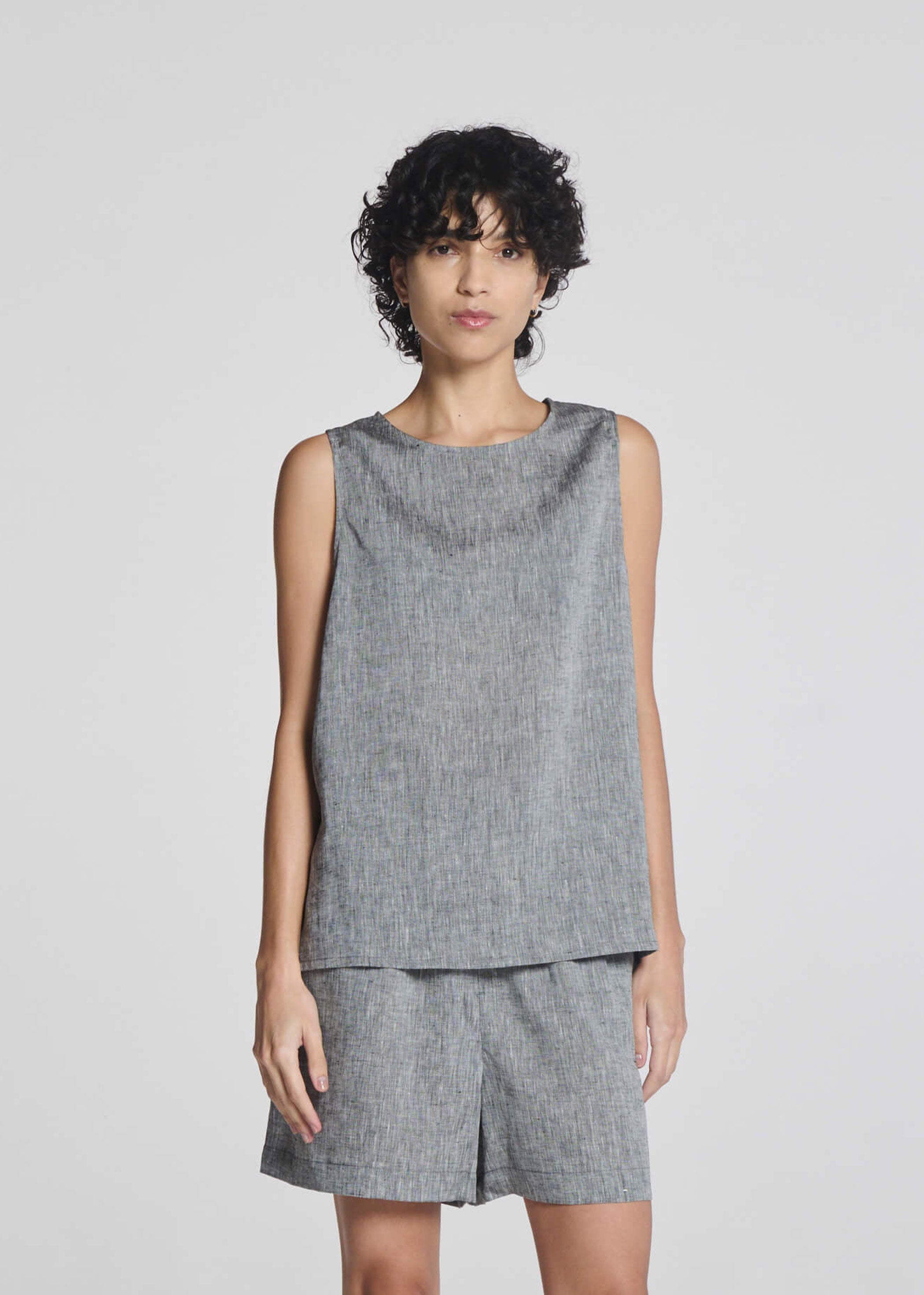 Cali Top Heathered Grey Linen
