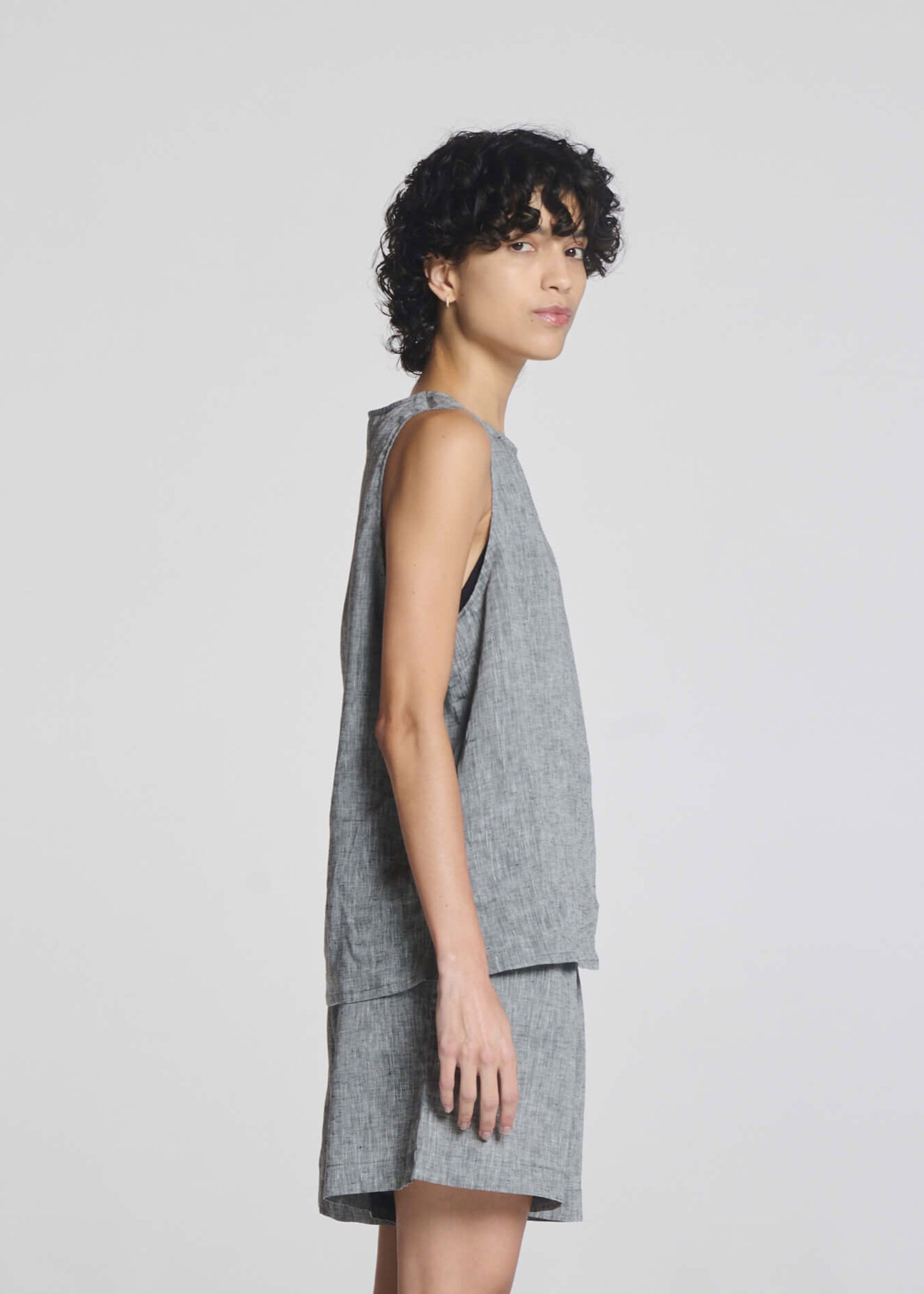 Cali Top Heathered Grey Linen