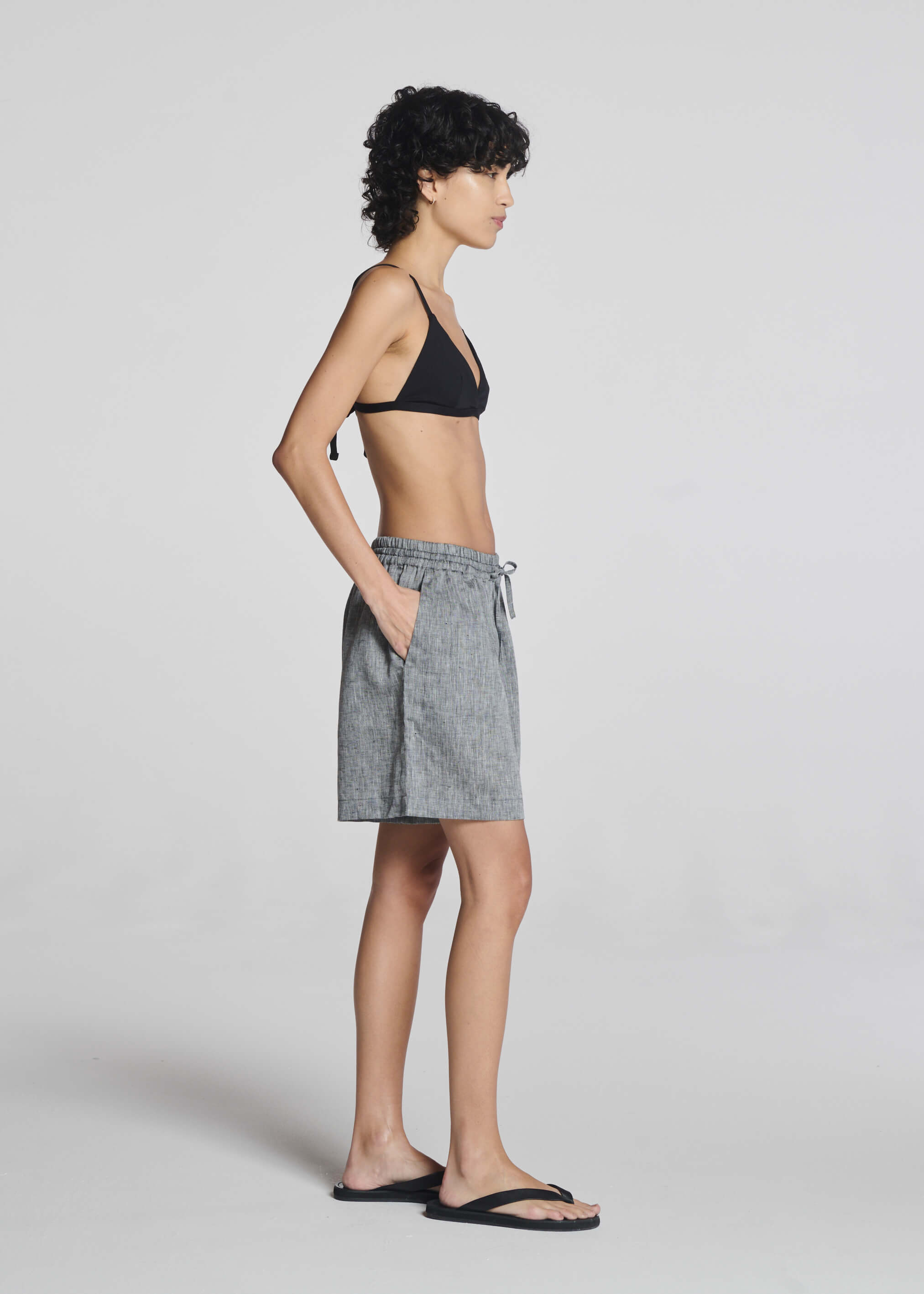 Boston Short Heathered Grey Linen
