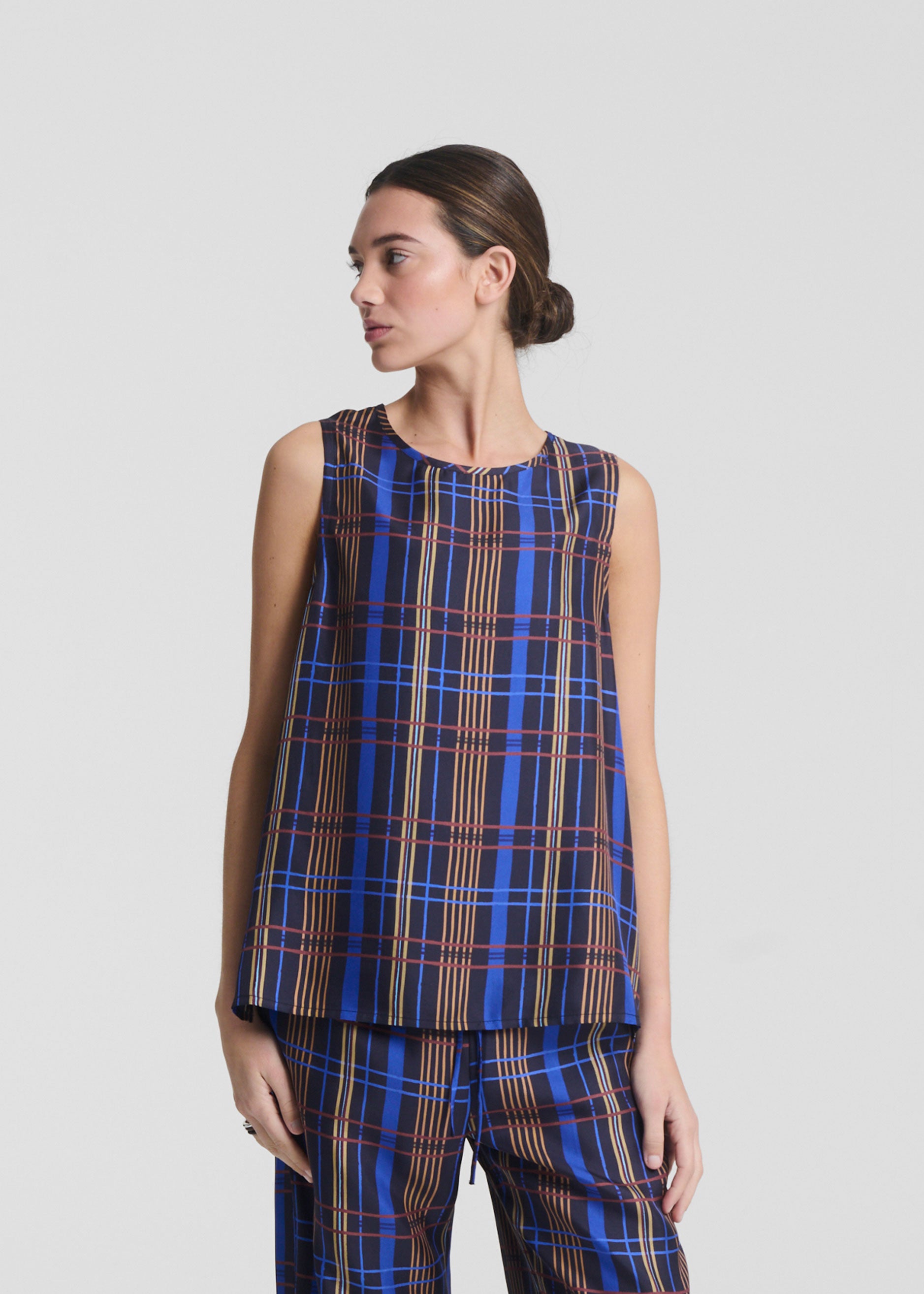 Cali Top Plaid Silk Twill