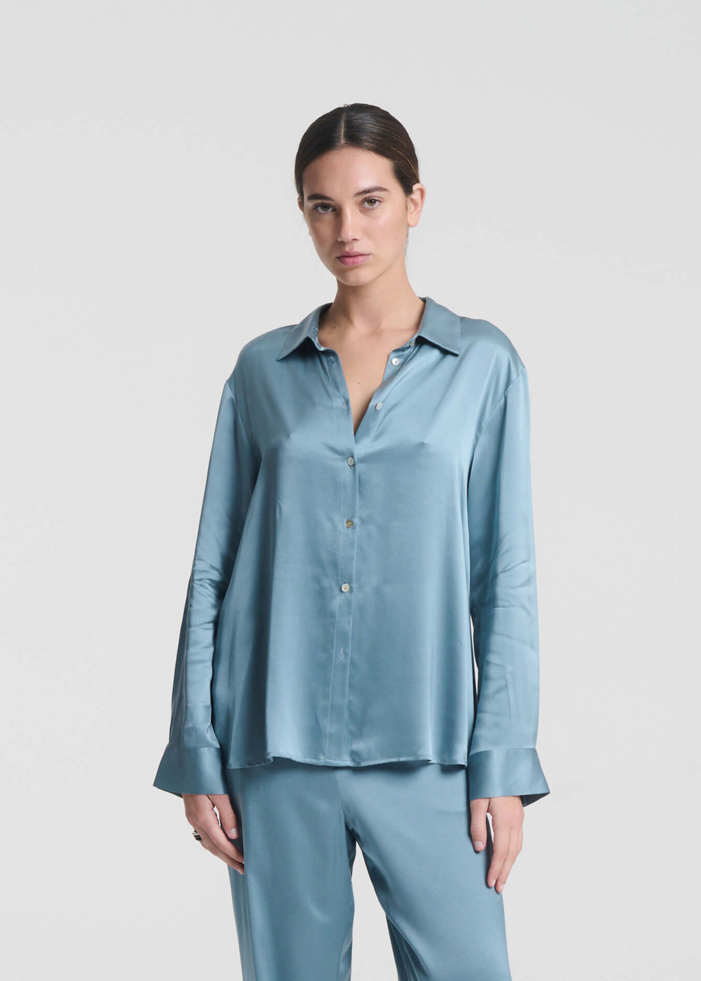 London Shirt Dust Blue Silk