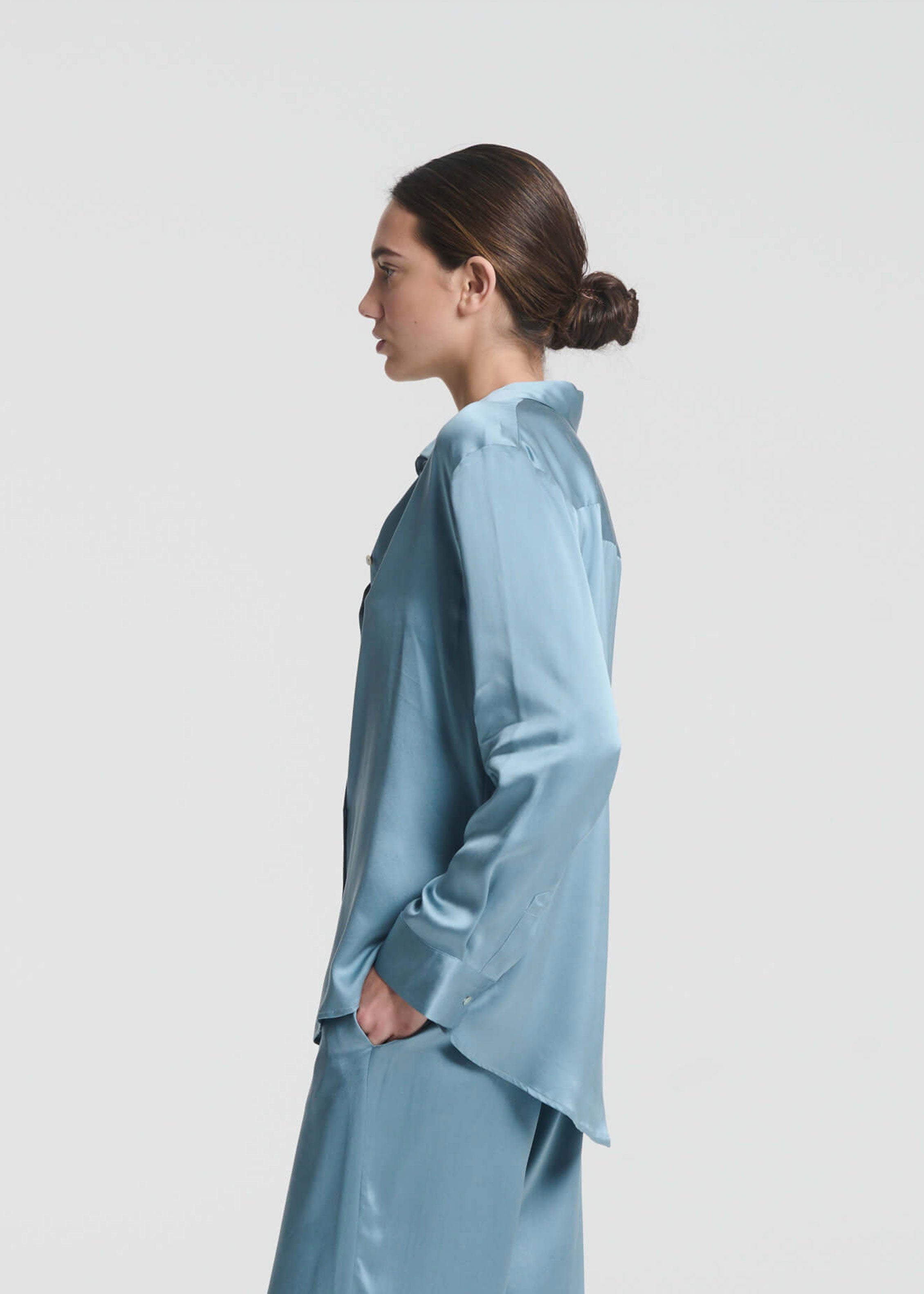 London Shirt Dust Blue Silk