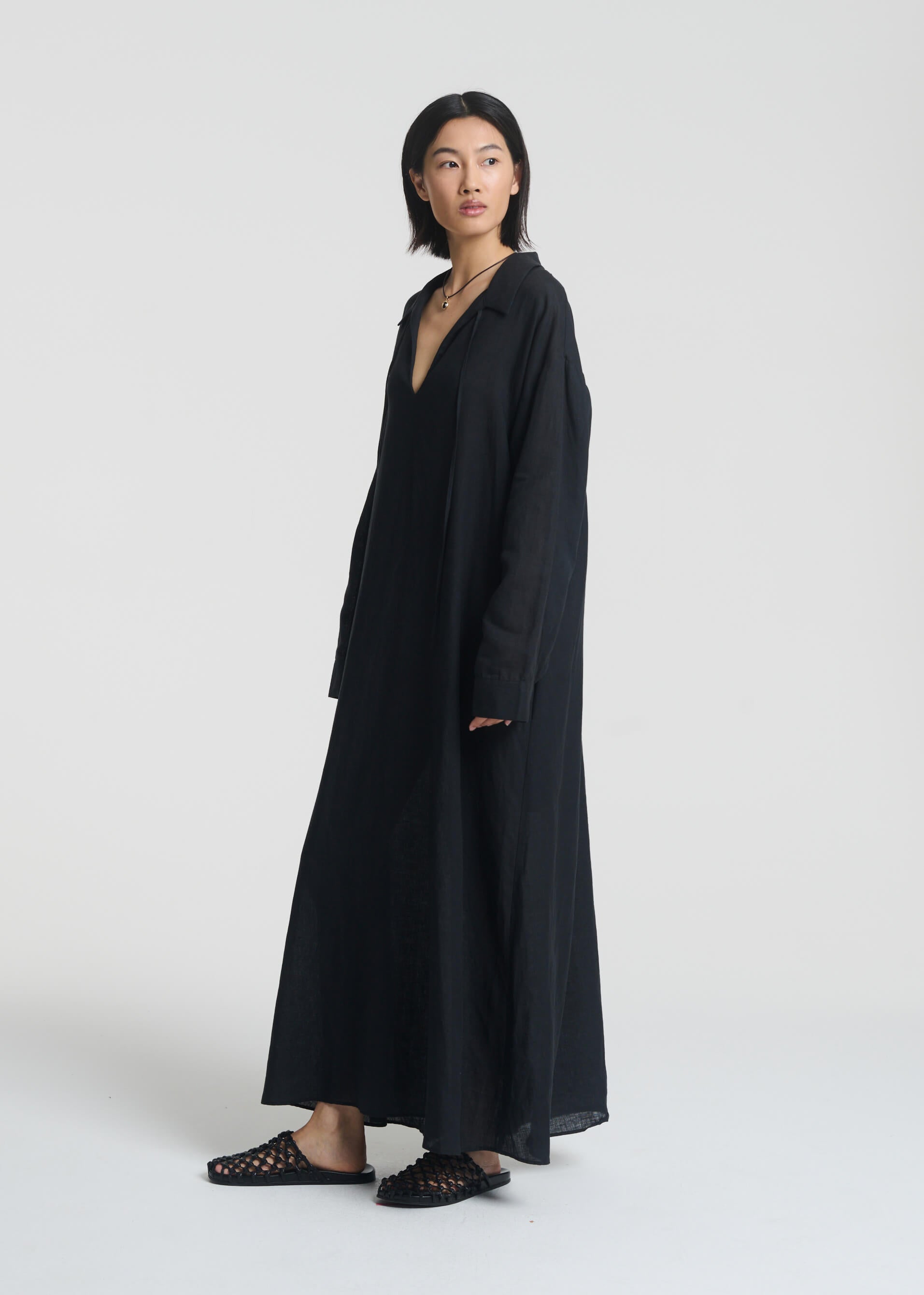 Lisbon Shirt Dress Black Organic Linen