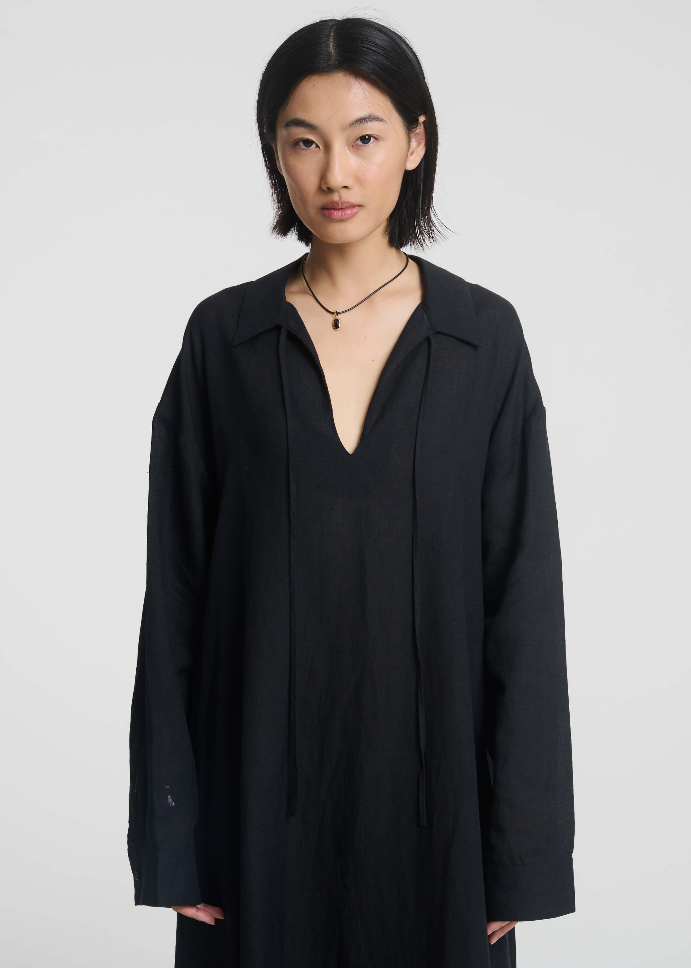 Lisbon Shirt Dress Black Organic Linen