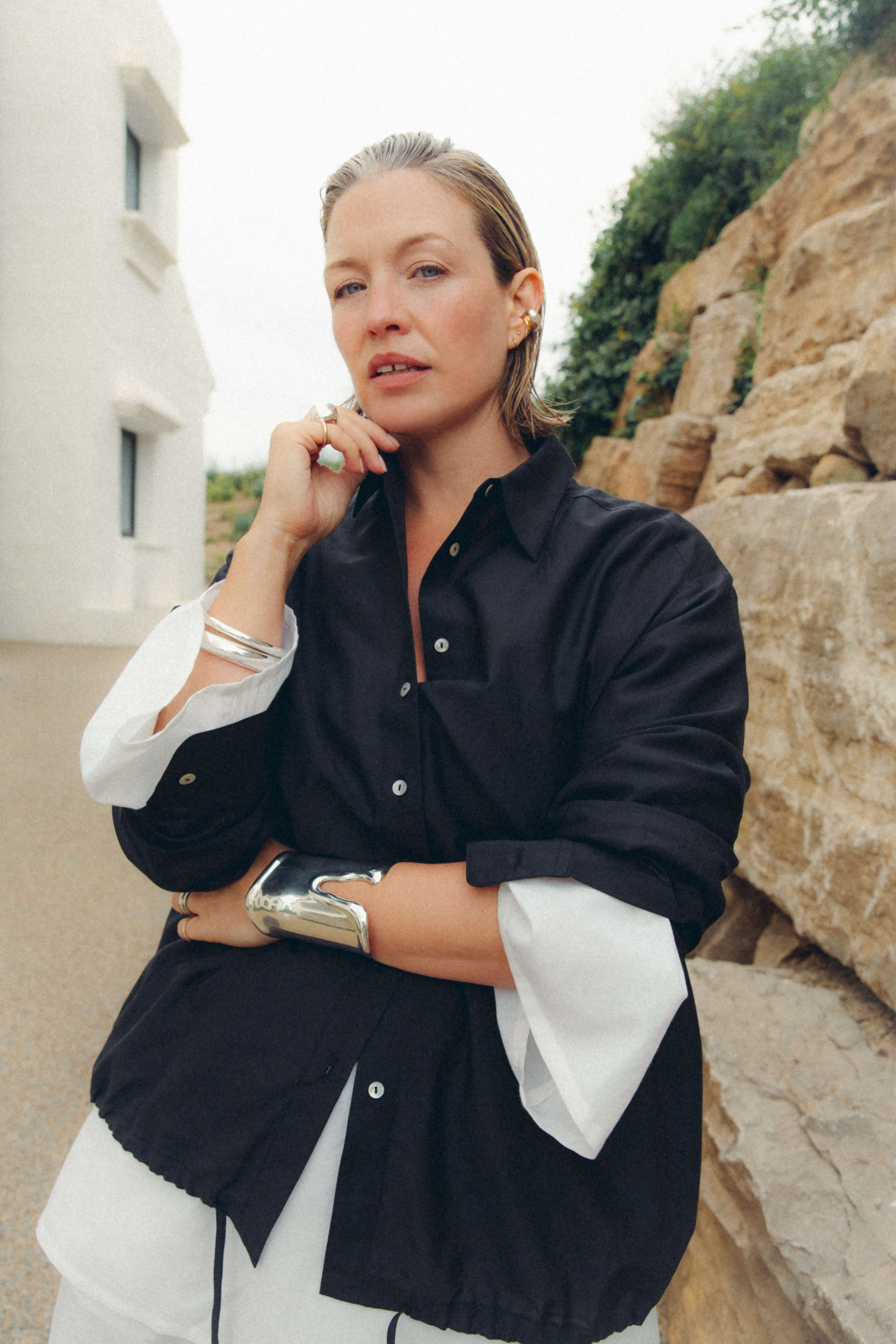Long Sleeve Shirt Black Silk Cotton