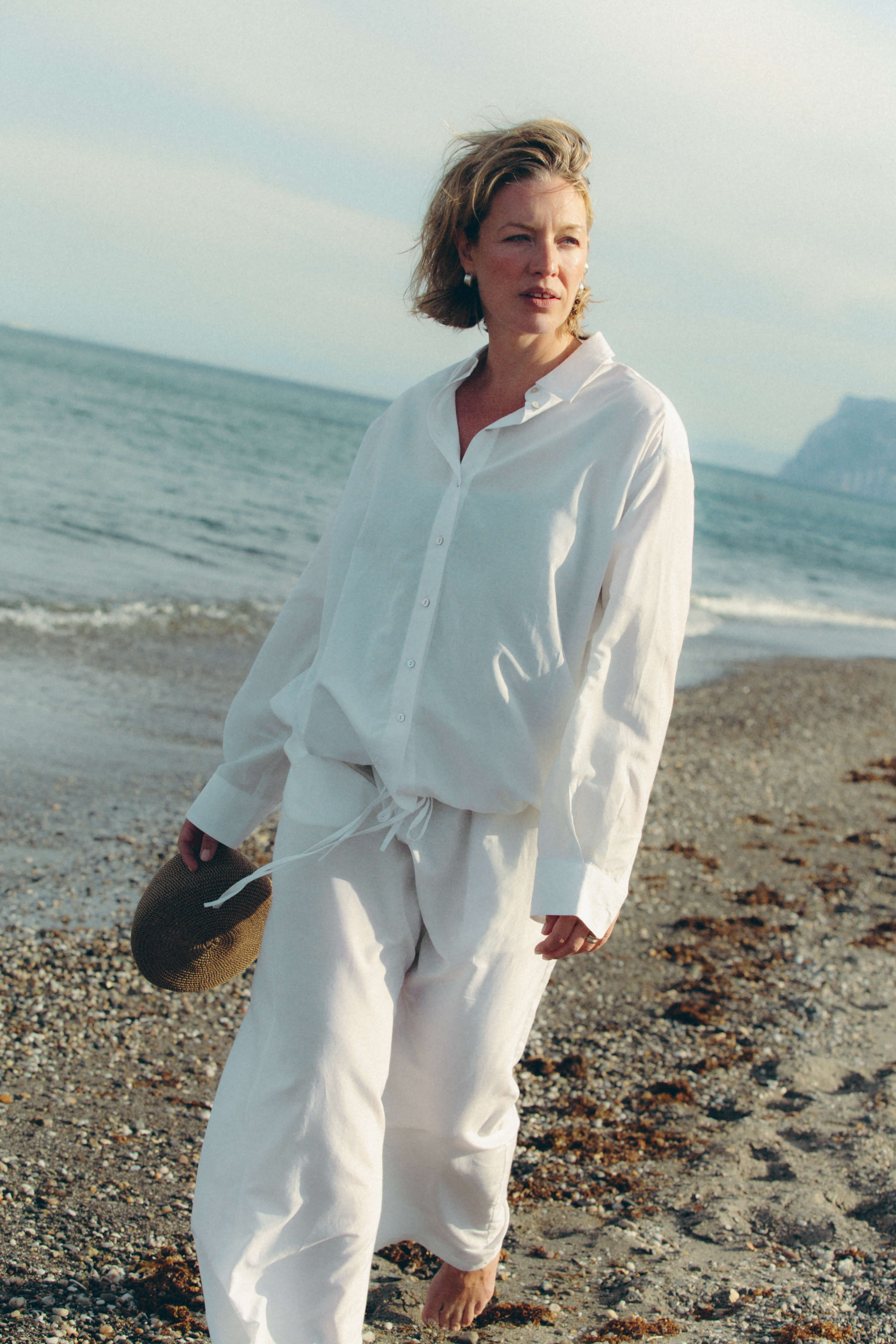 Long Sleeve Shirt White Silk Cotton