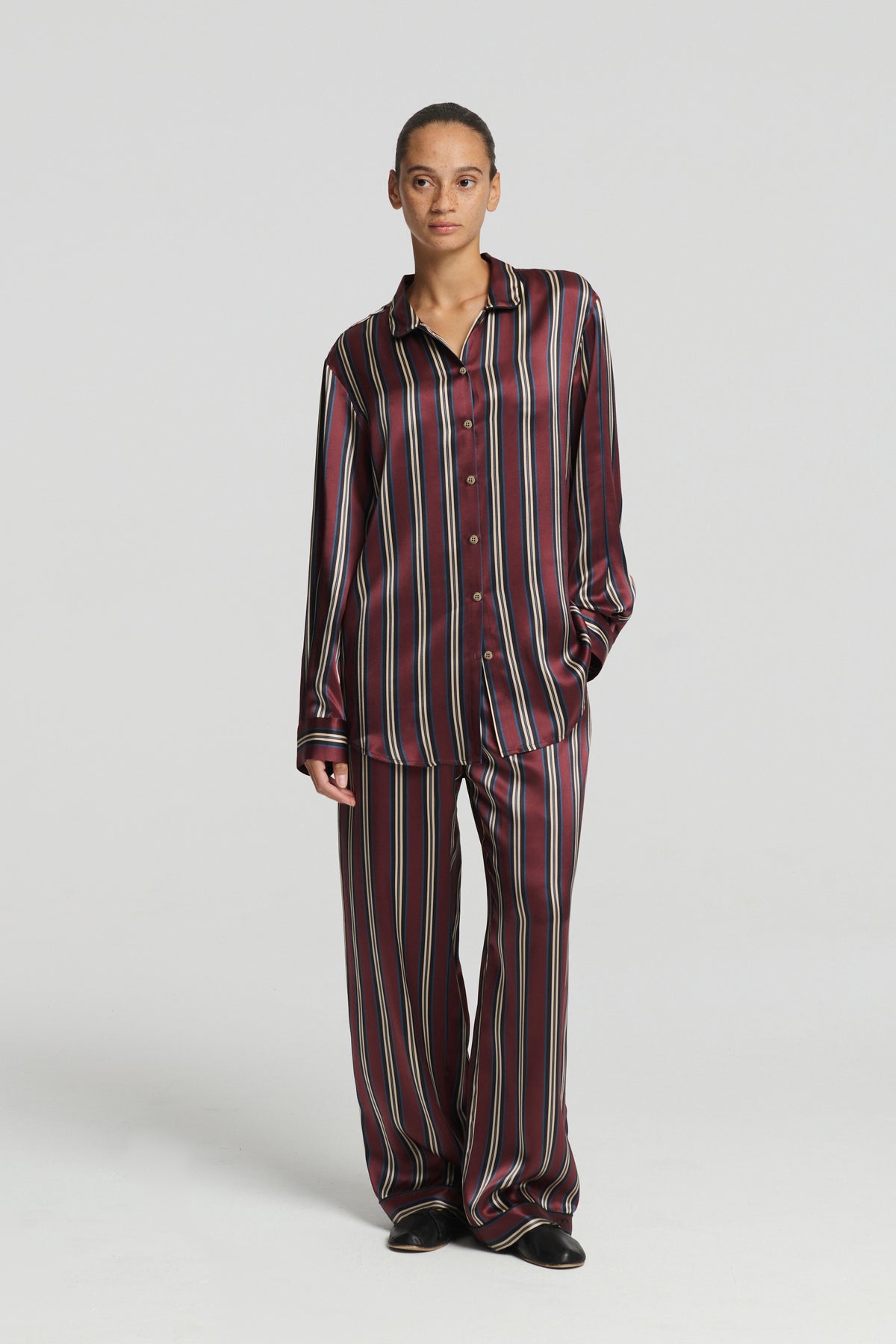 Rosa Trouser Burgundy Stripe Silk Charmeuse