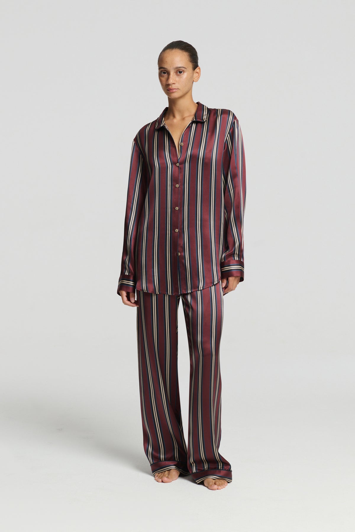 Jura Shirt Burgundy Stripe Silk Charmeuse