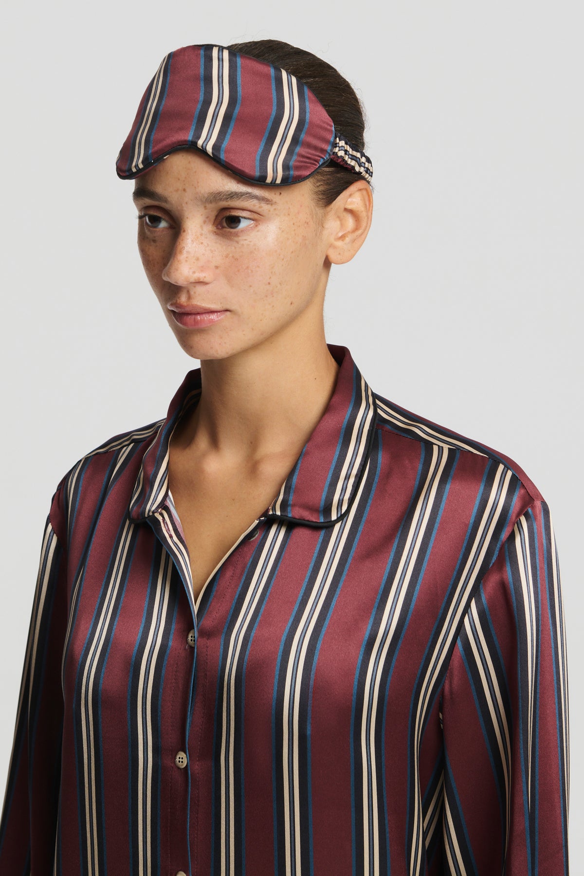 London Eye Mask Burgundy Stripe Silk Charmeuse