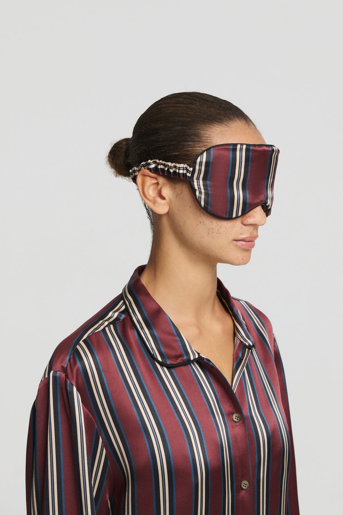 London Eye Mask Burgundy Stripe Silk Charmeuse
