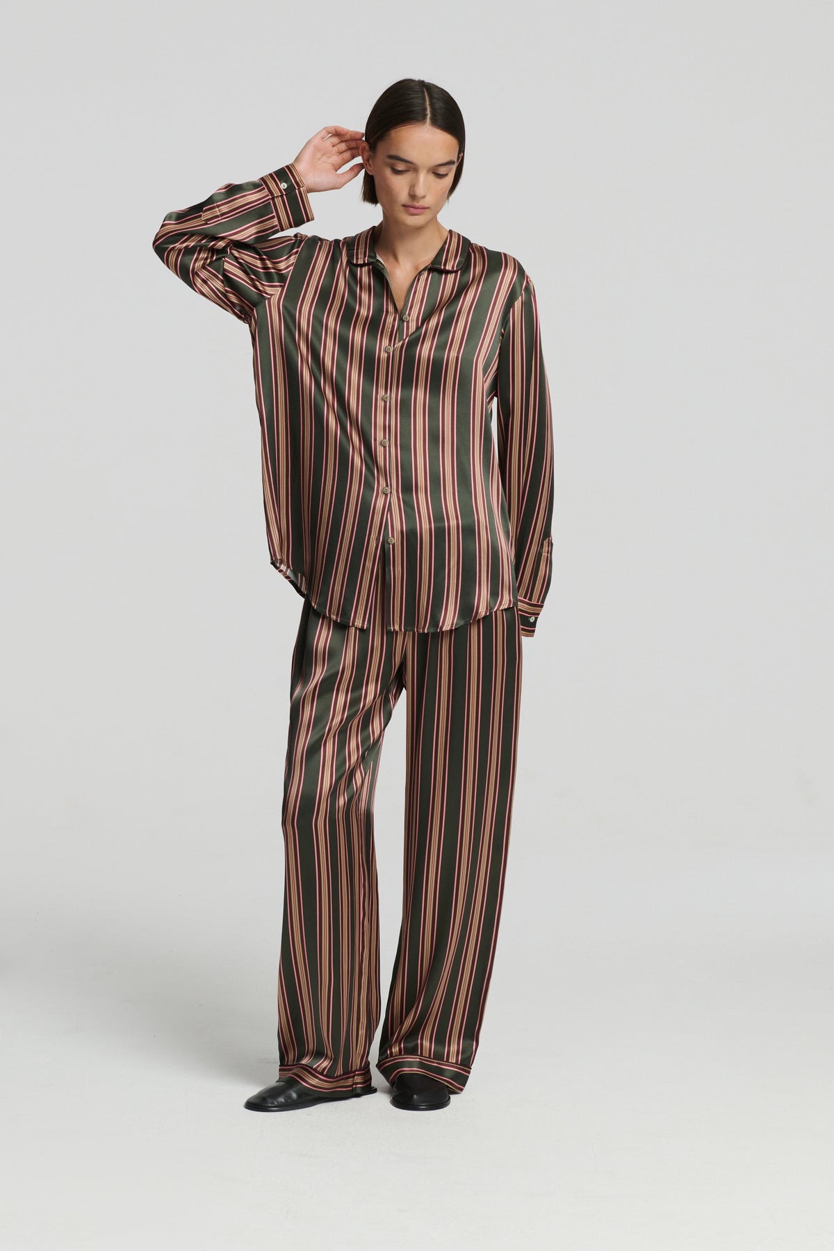 Rosa Trouser Green Stripe Silk Charmeuse
