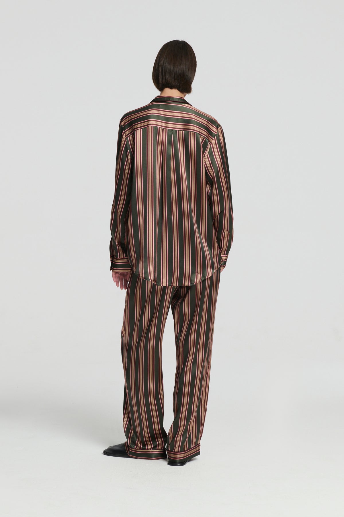 Rosa Trouser Green Stripe Silk Charmeuse