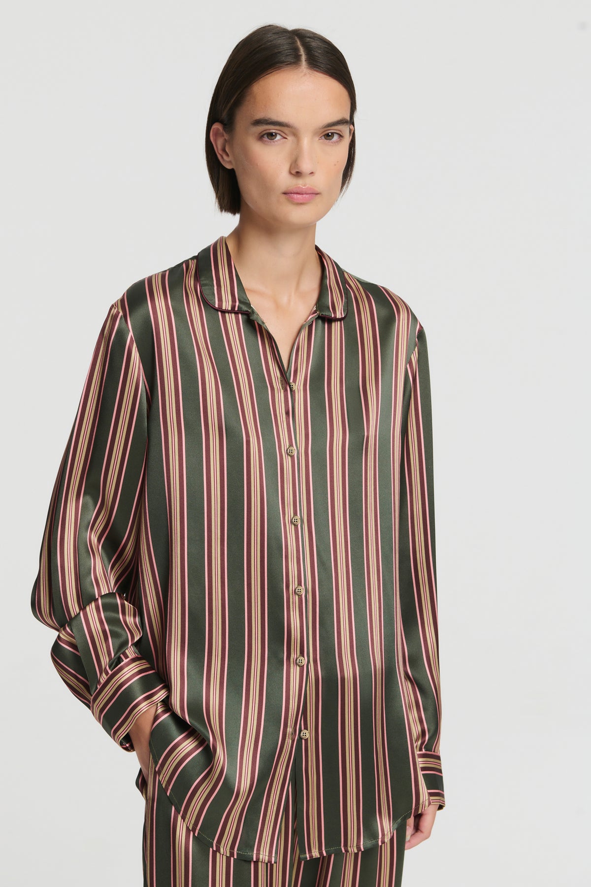 Jura Shirt Green Stripe Silk Charmeuse