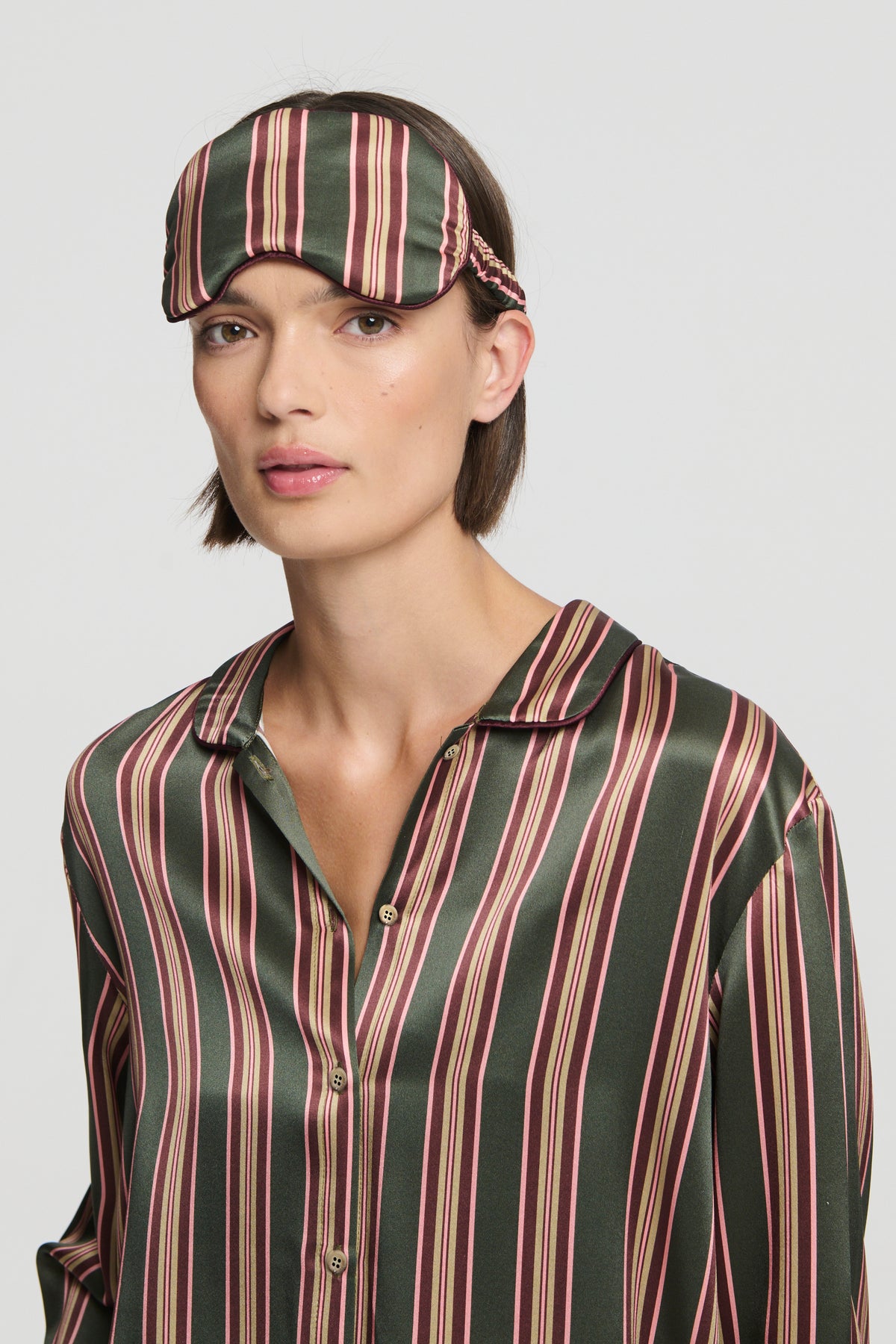London Eye Mask Green Stripe Silk Charmeuse